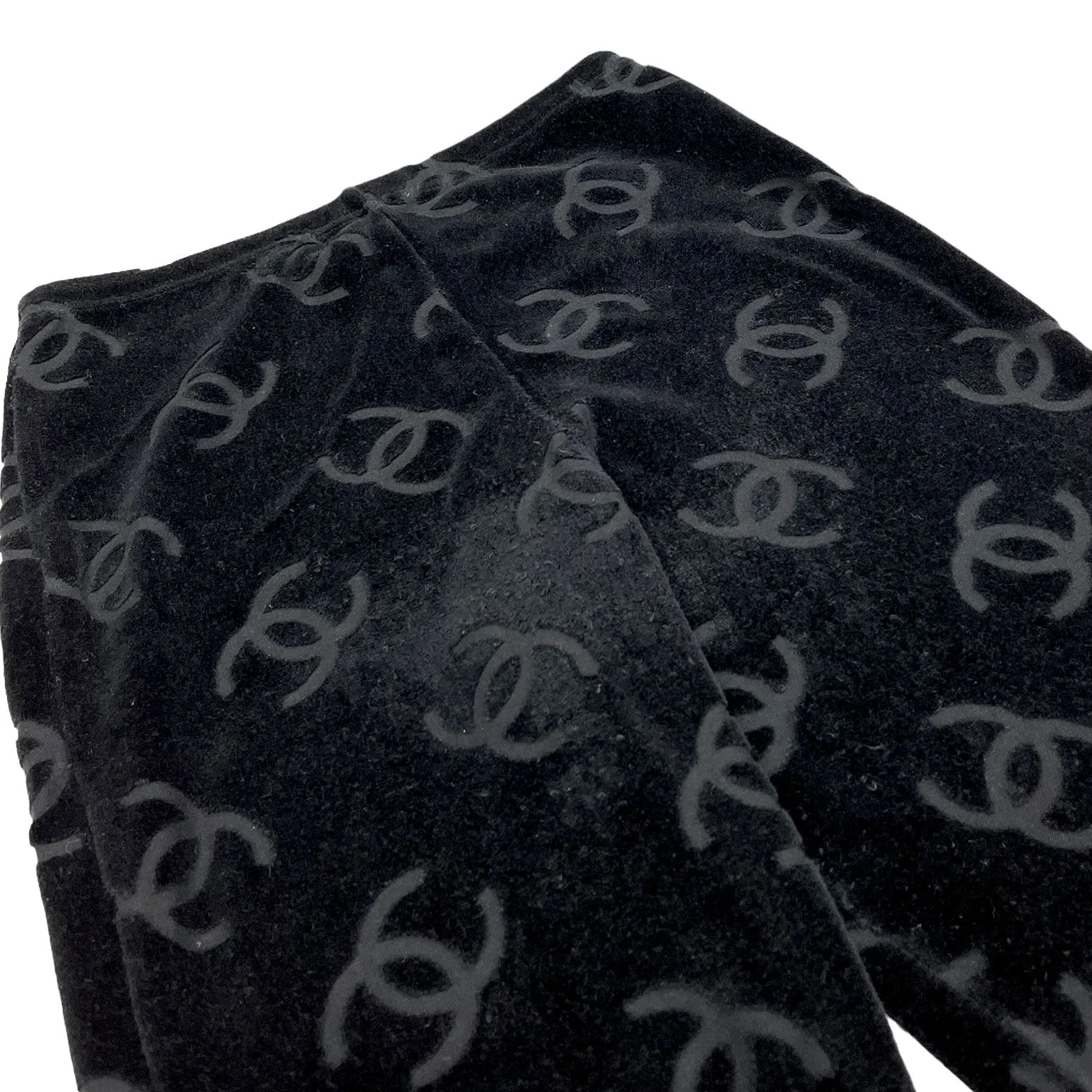 Chanel Black Velour Logo Leggings - Image 3