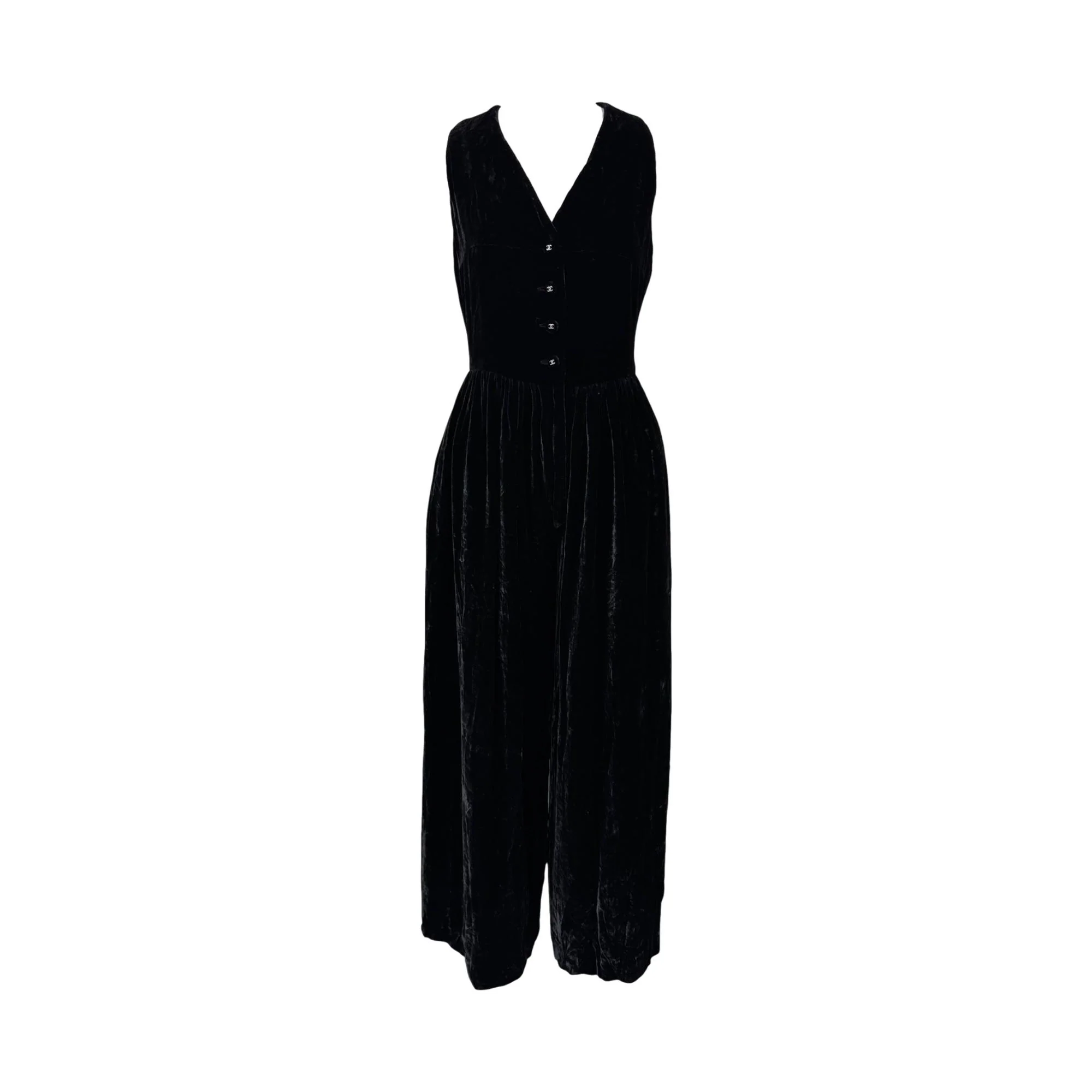 Chanel Black Velvet Logo Jumpsuit