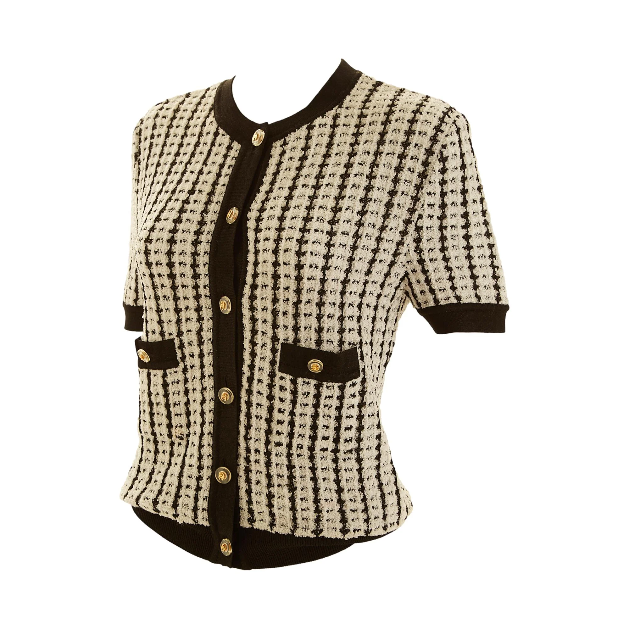 Chanel Black + White Tweed Short Sleeve Top - Image 3
