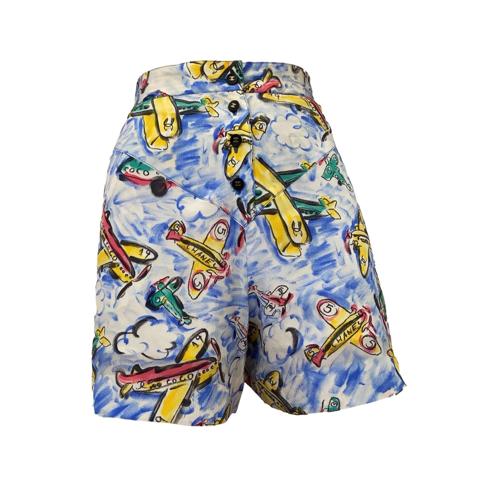 Chanel Blue Airplane Print Shorts