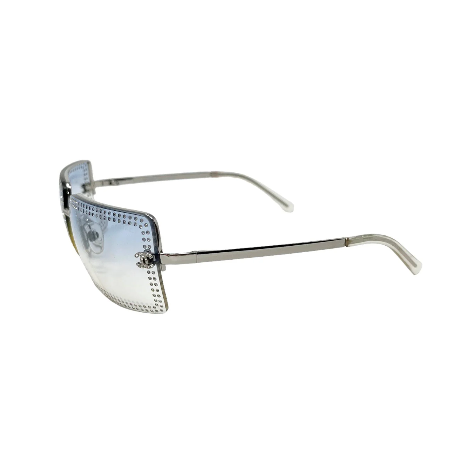 Chanel Blue Full Rhinestone Rimless Logo Sunglasses - Image 2