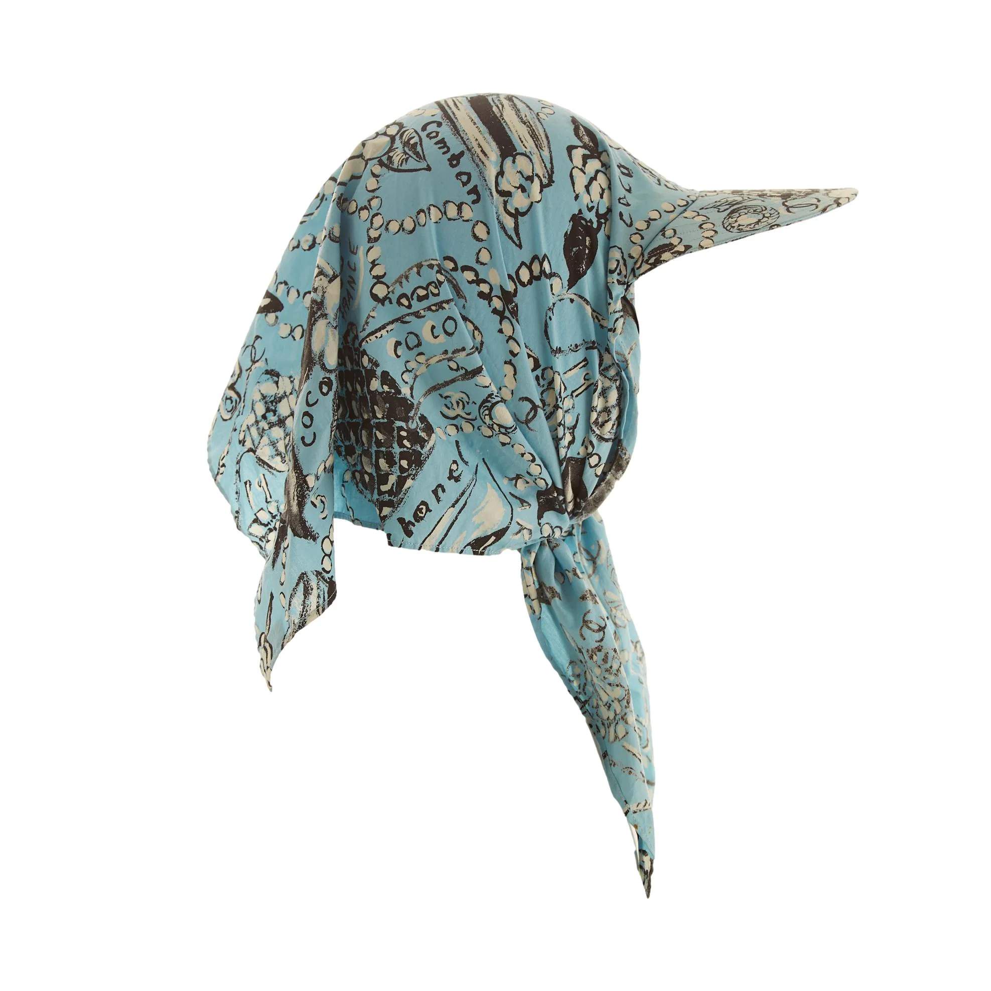 Chanel Blue Icon Print Scarf Hat