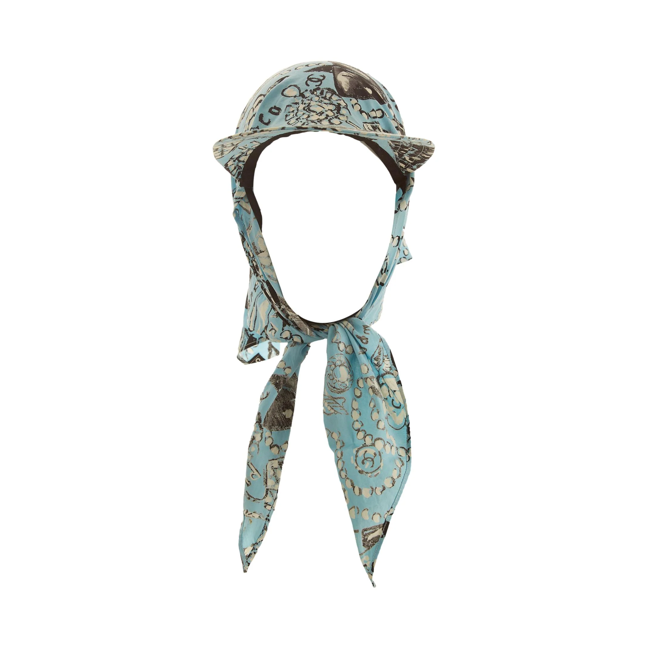 Chanel Blue Icon Print Scarf Hat - Image 2
