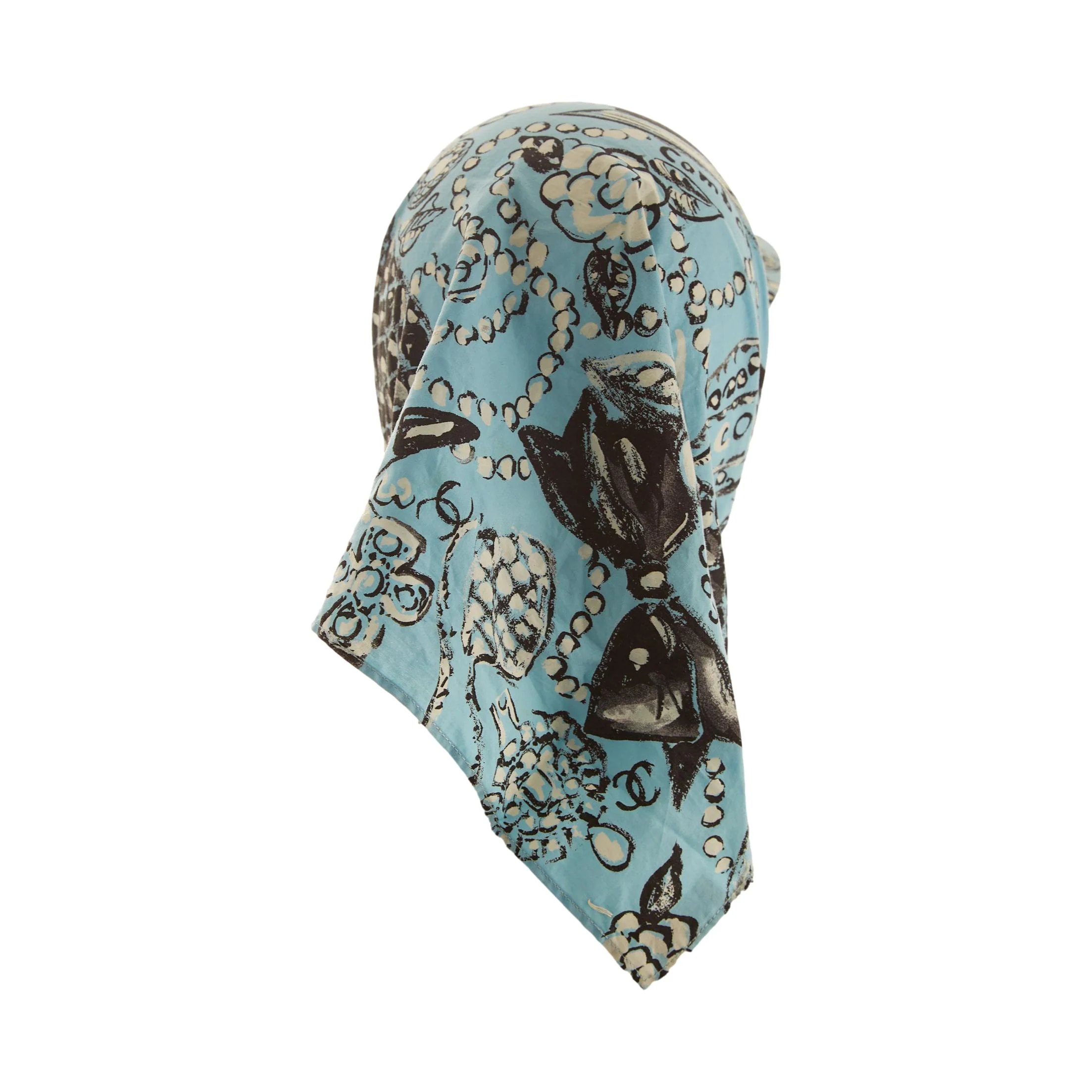 Chanel Blue Icon Print Scarf Hat - Image 3