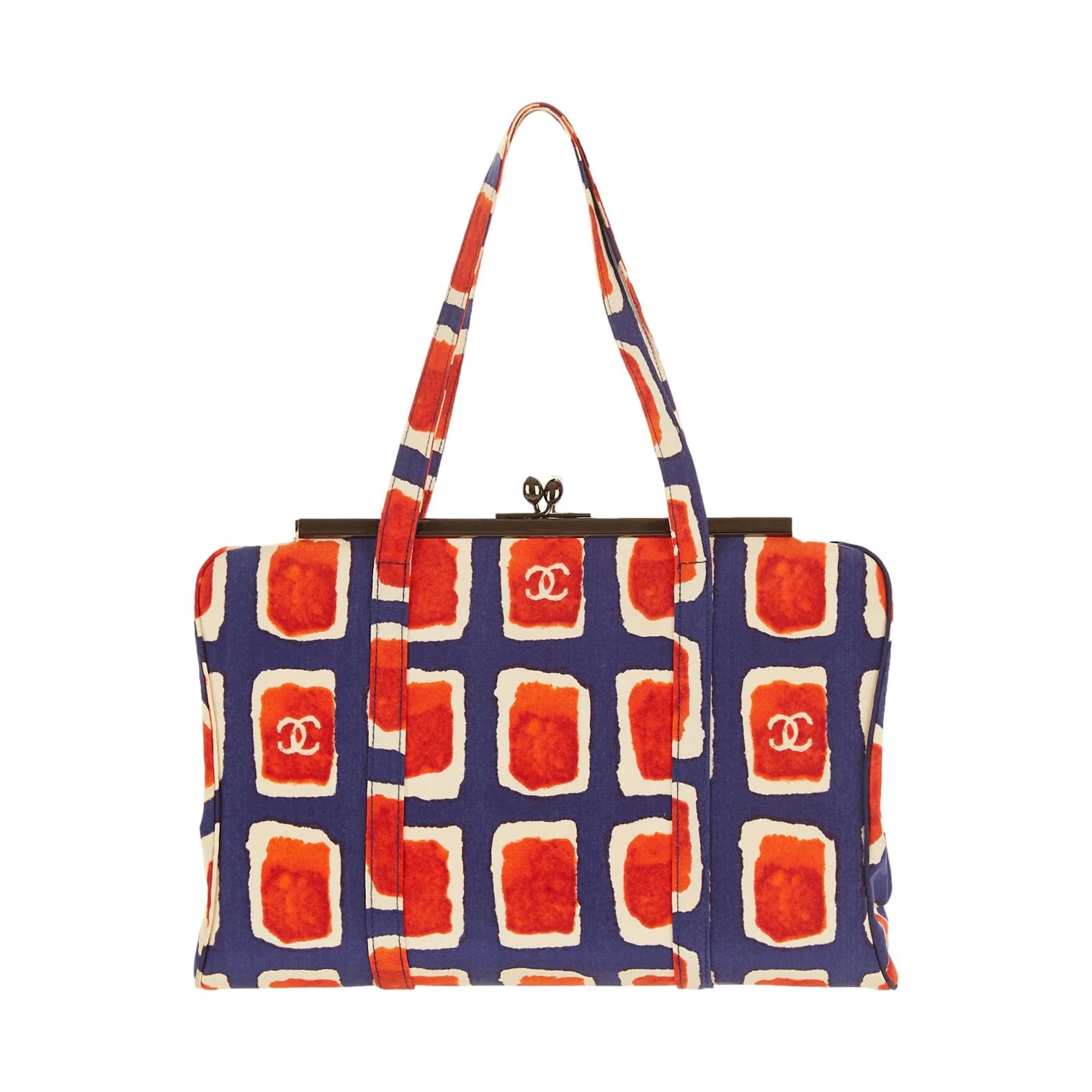 Chanel Blue Logo Kiss Lock Bag - Image 2