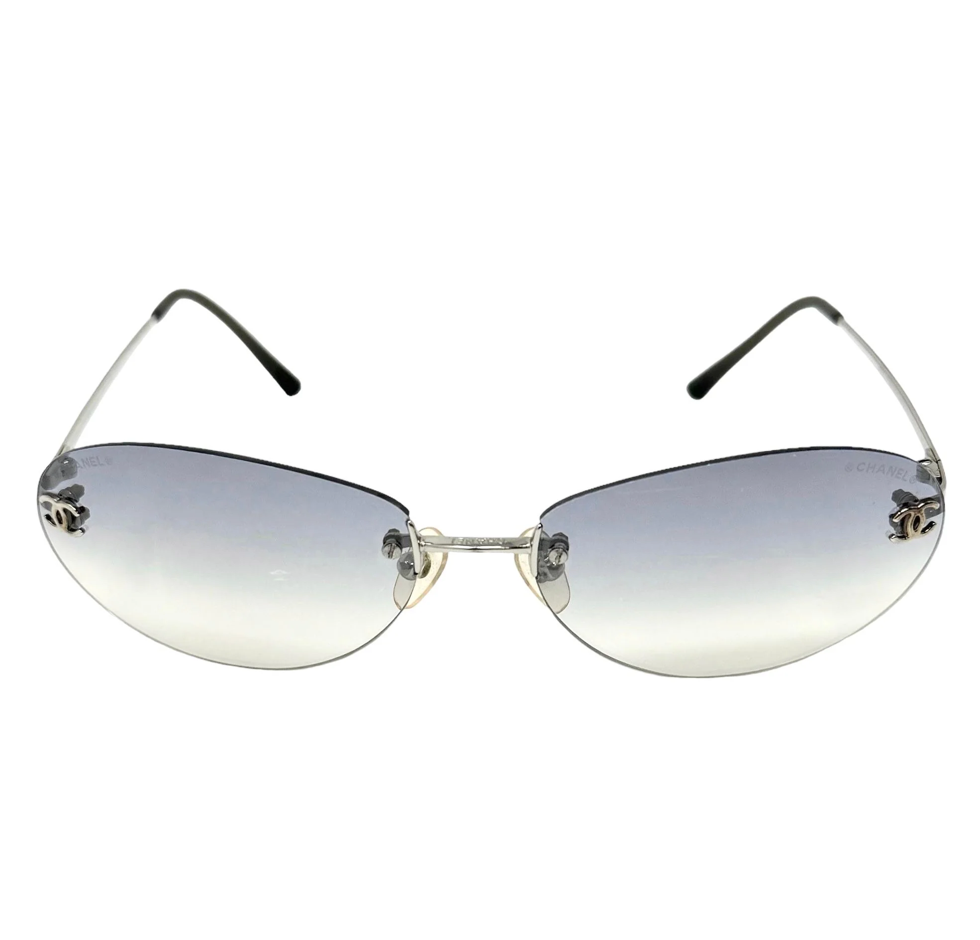Chanel Blue Logo Rimless Sunglasses