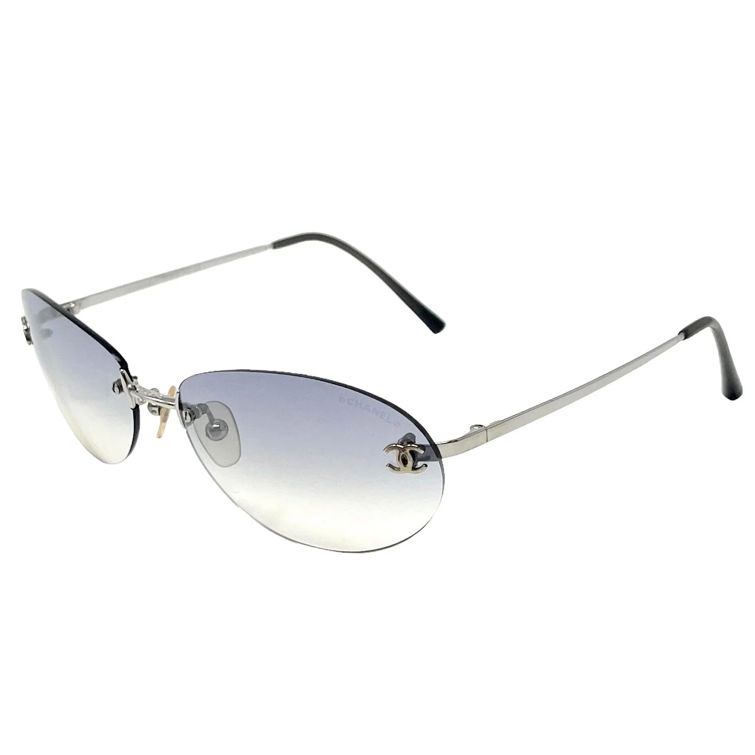 Chanel Blue Logo Rimless Sunglasses - Image 2