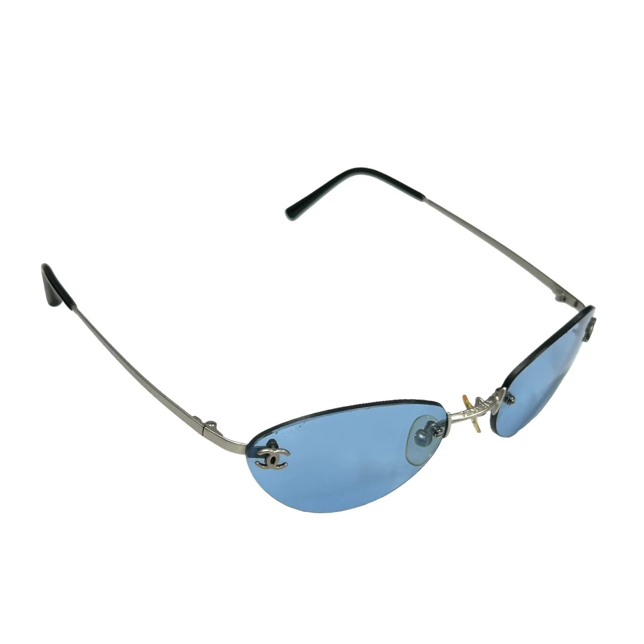 Chanel Blue Mini Oval Sunglasses - Image 2