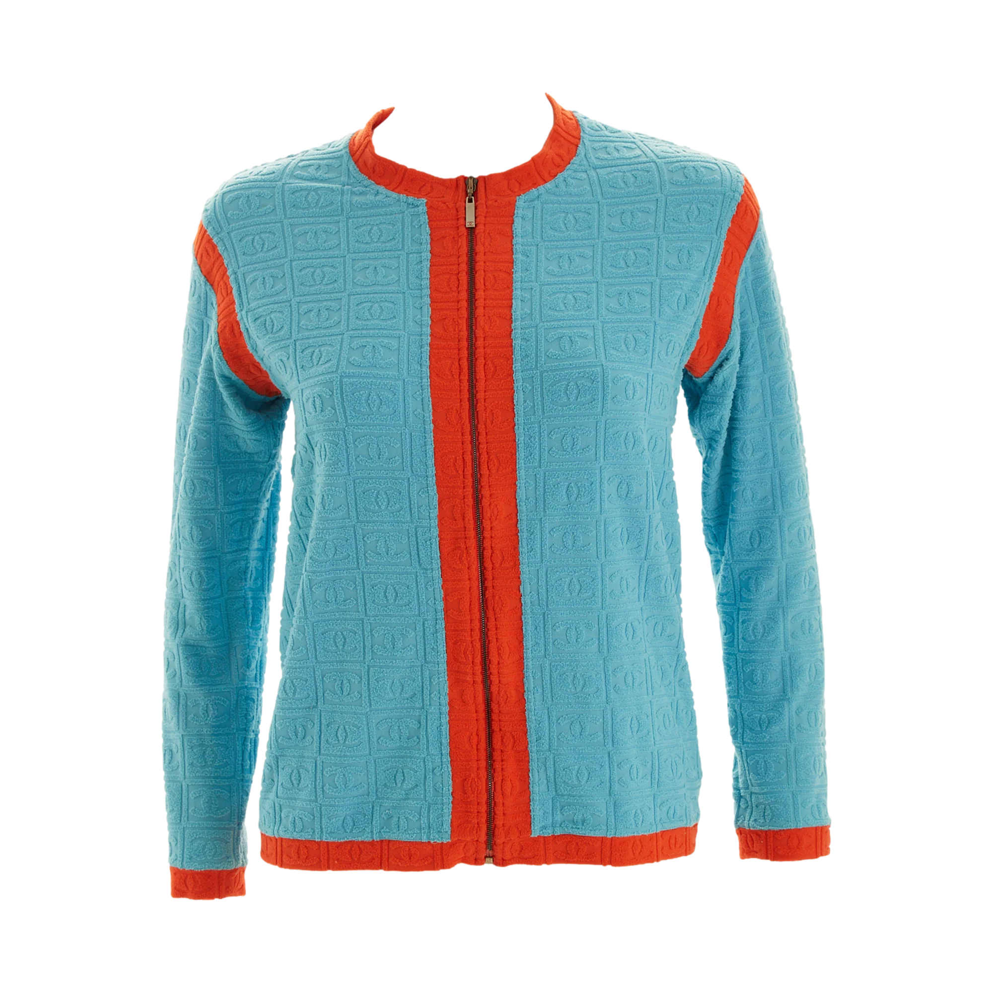 Chanel Blue + Orange Terry Zip-Up Top