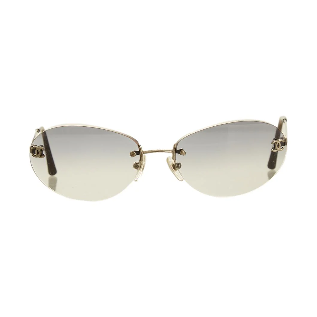 Chanel Blue Oval Rimless Logo Sunglasses