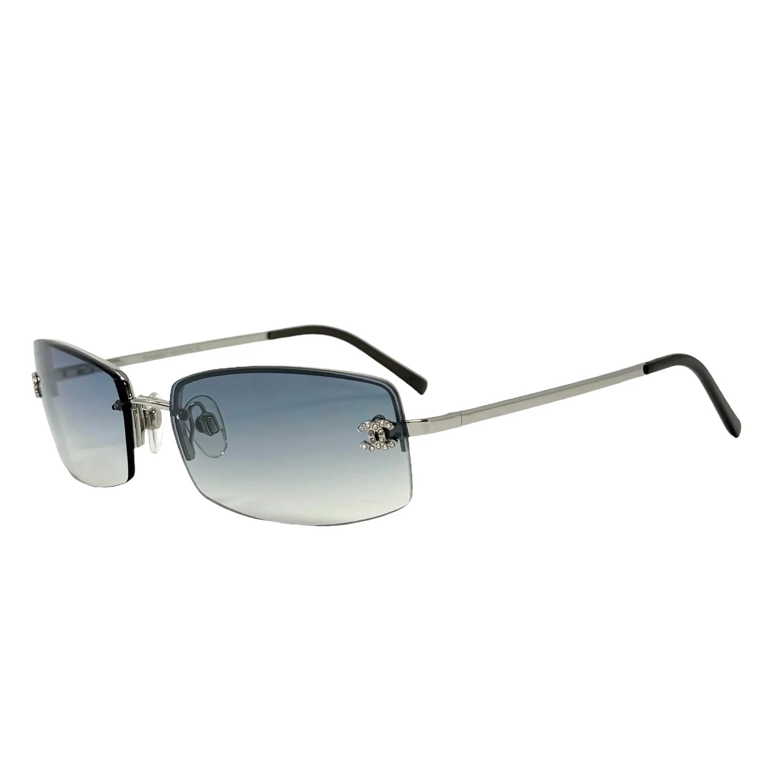Chanel Blue Rhinestone Logo Micro Sunglasses - Image 3