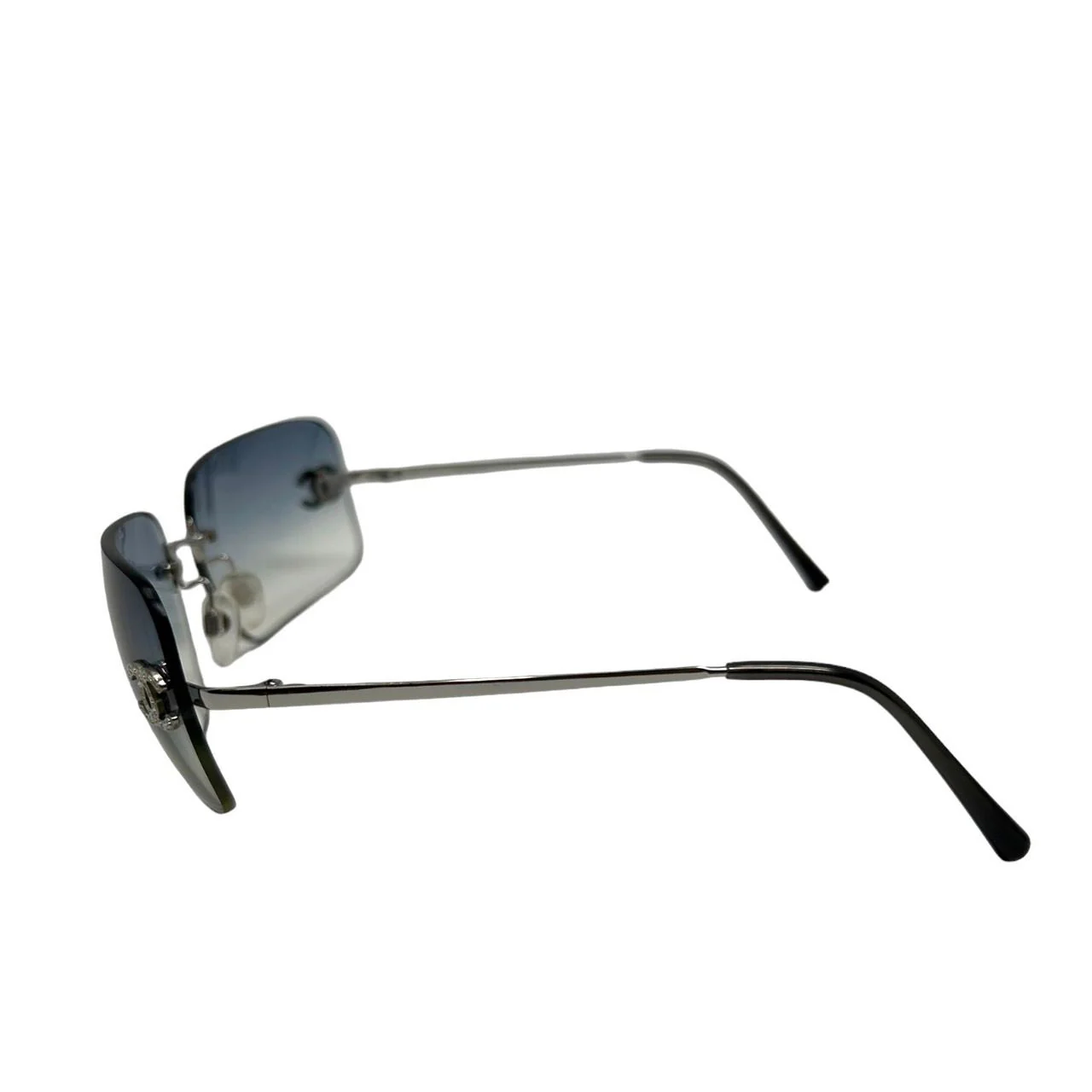 Chanel Blue Rhinestone Logo Rimless Sunglasses - Image 2