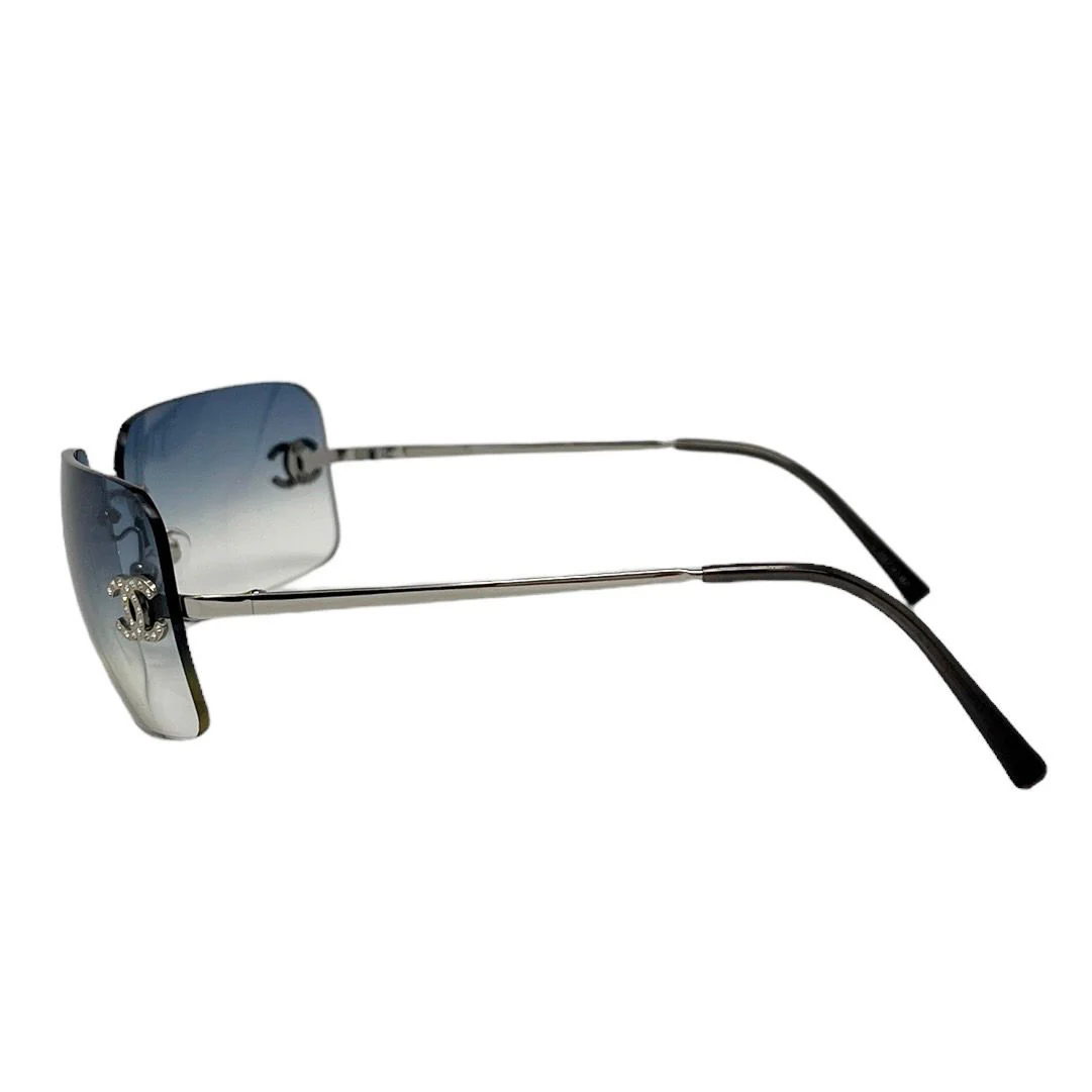 Chanel Blue Rhinestone Logo Rimless Sunglasses - Image 3