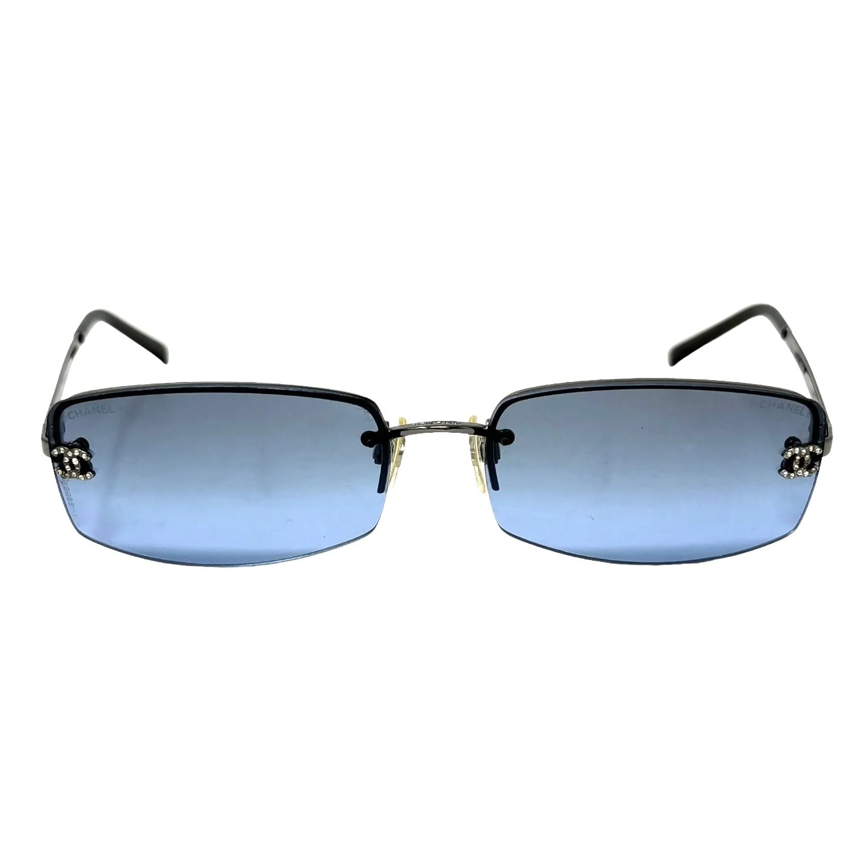 Chanel Micro Blue Rhinestone Logo Sunglasses - Image 2