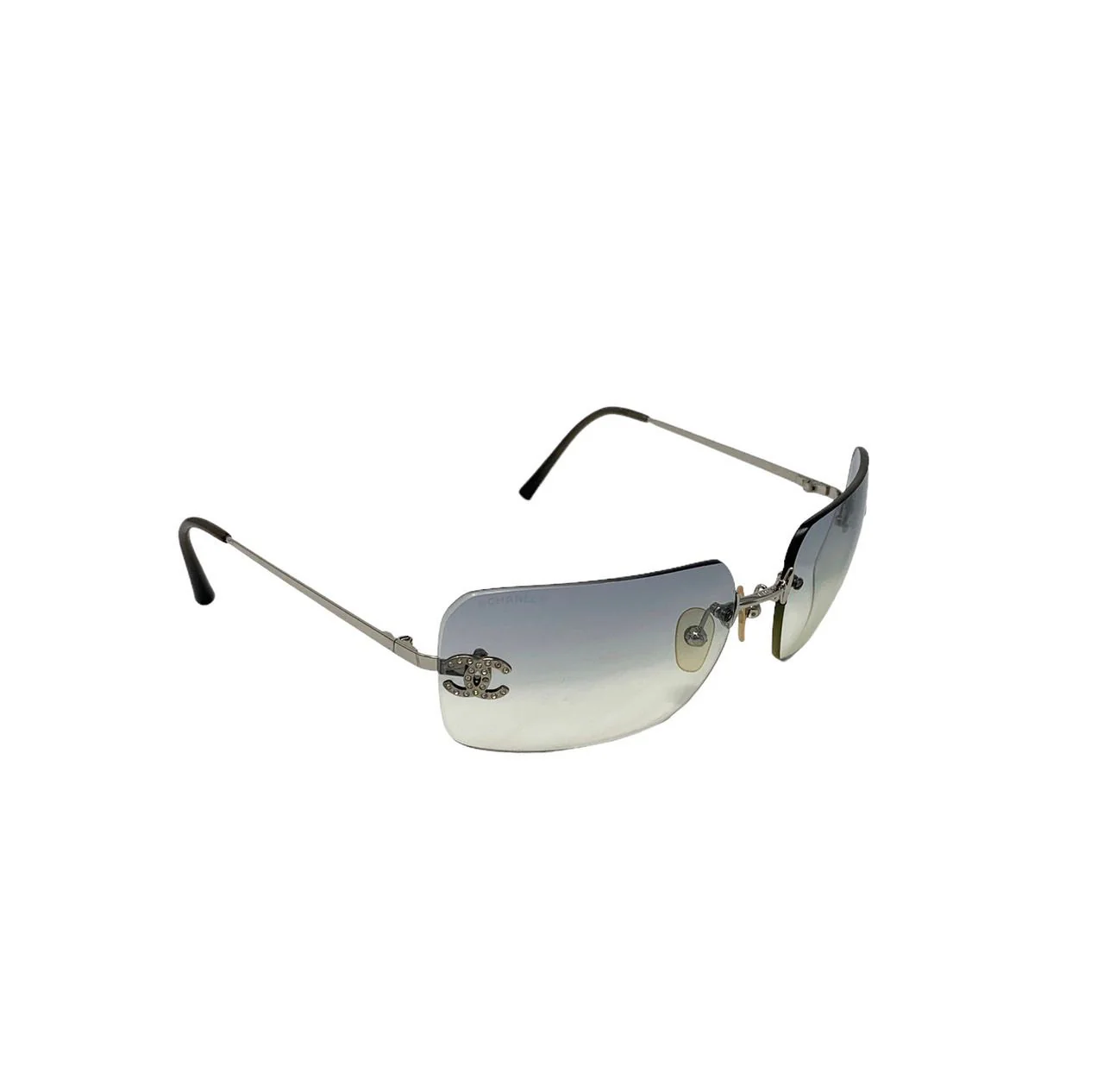 Chanel Blue Rhinestone Rimless Logo Sunglasses - Image 2