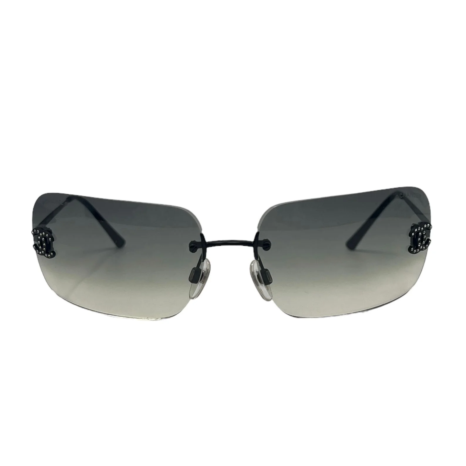Chanel Black Rhinestone Rimless Sunglasses - Image 2