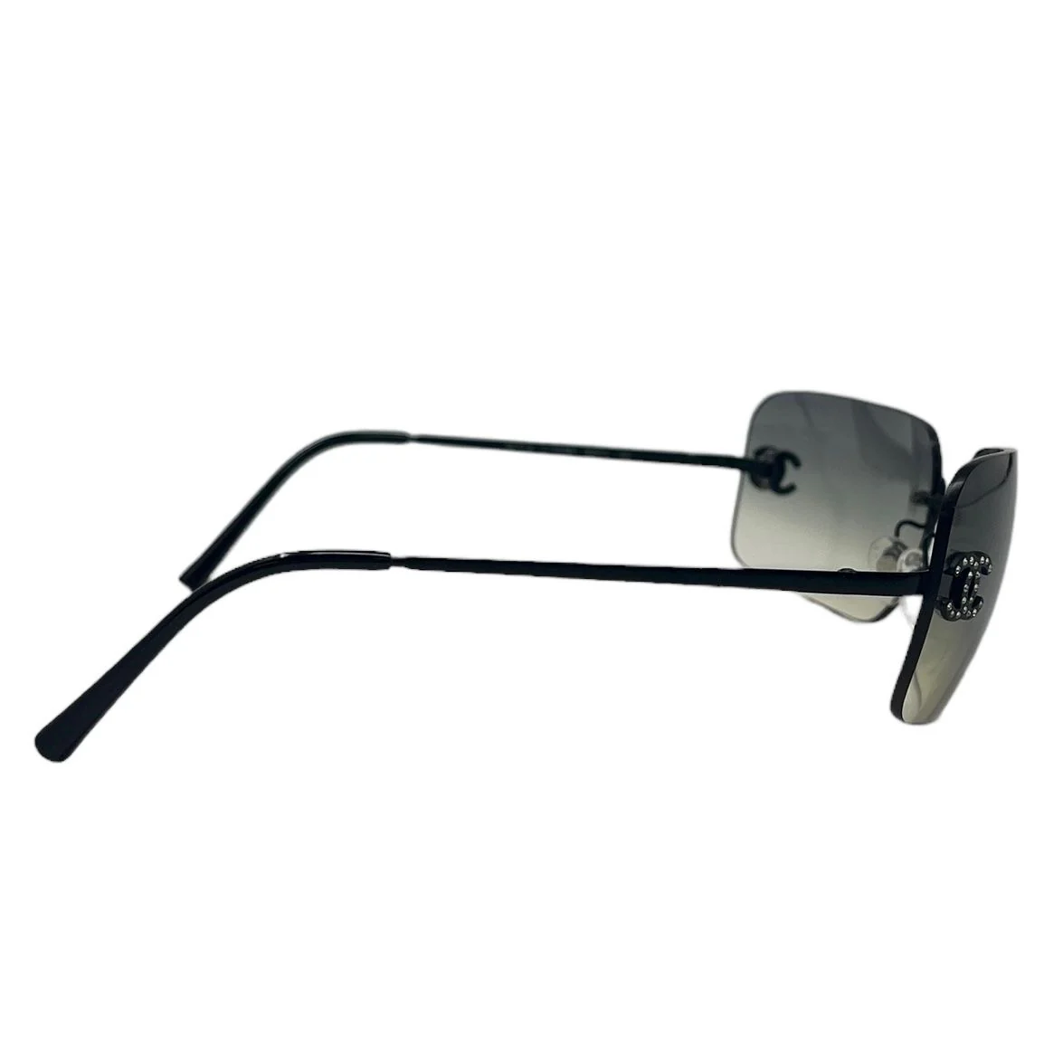 Chanel Black Rhinestone Rimless Sunglasses - Image 3