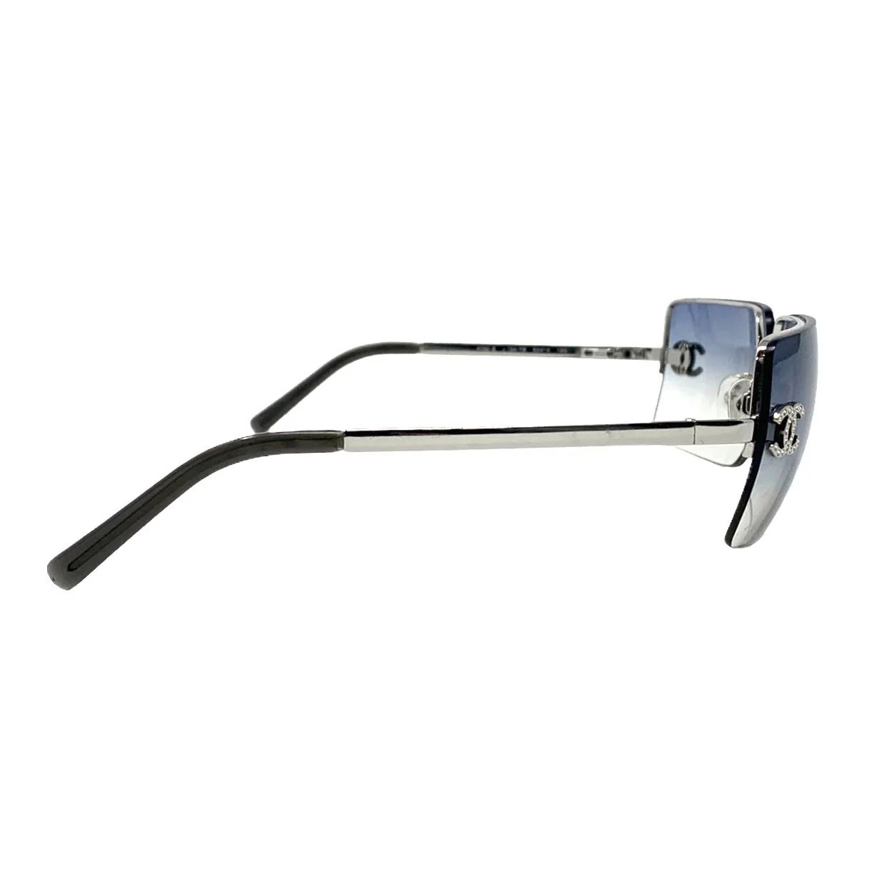 Chanel Blue Rimless Rhinestone Logo Sunglasses - Image 2