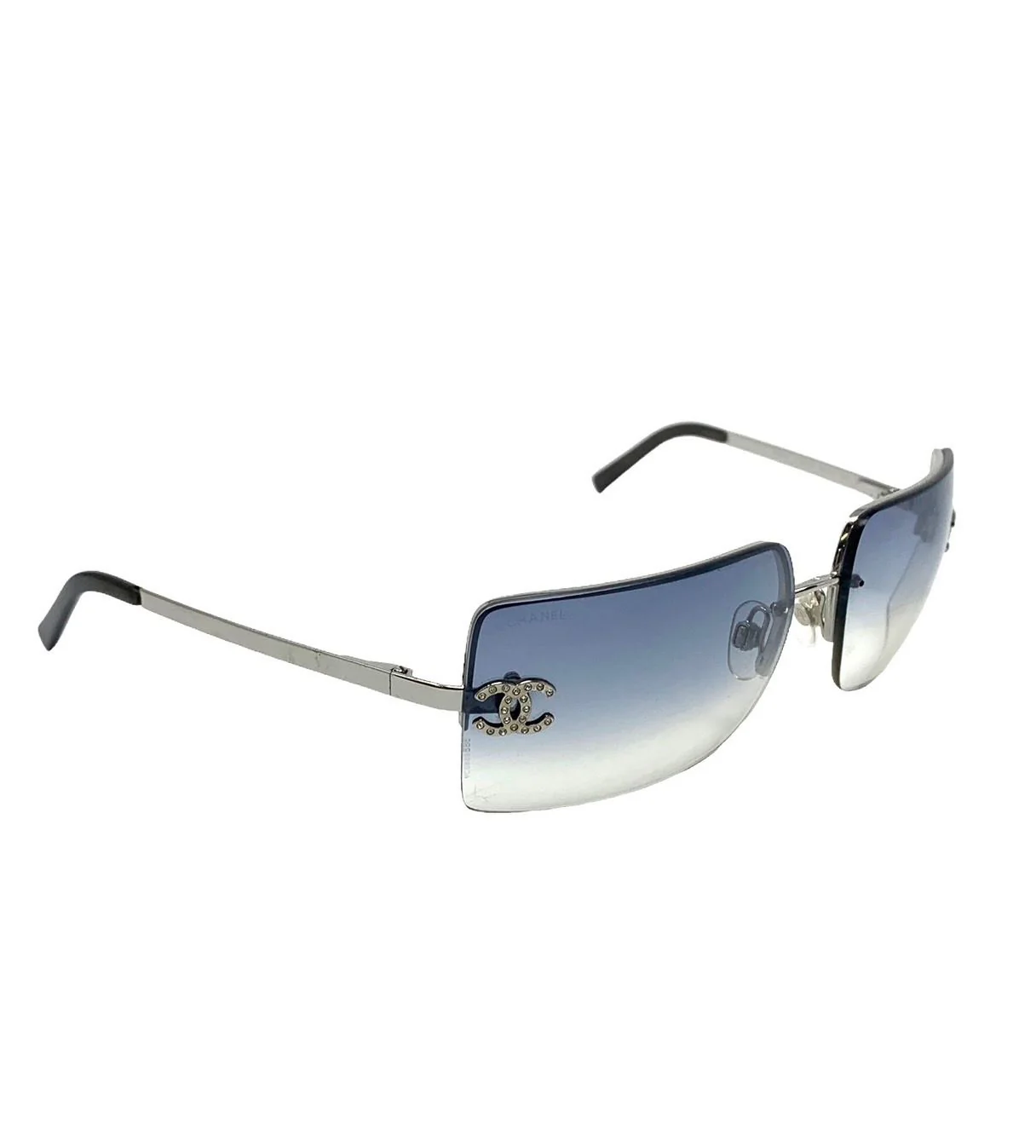 Chanel Blue Rimless Rhinestone Logo Sunglasses - Image 3