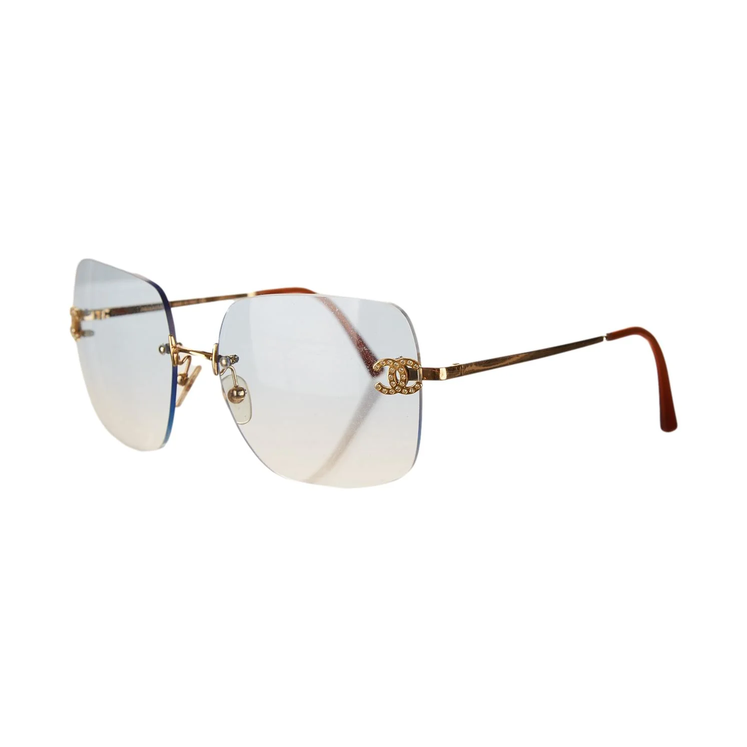 Chanel Blue Jumbo Rimless Rhinestone Logo Sunglasses - Image 2