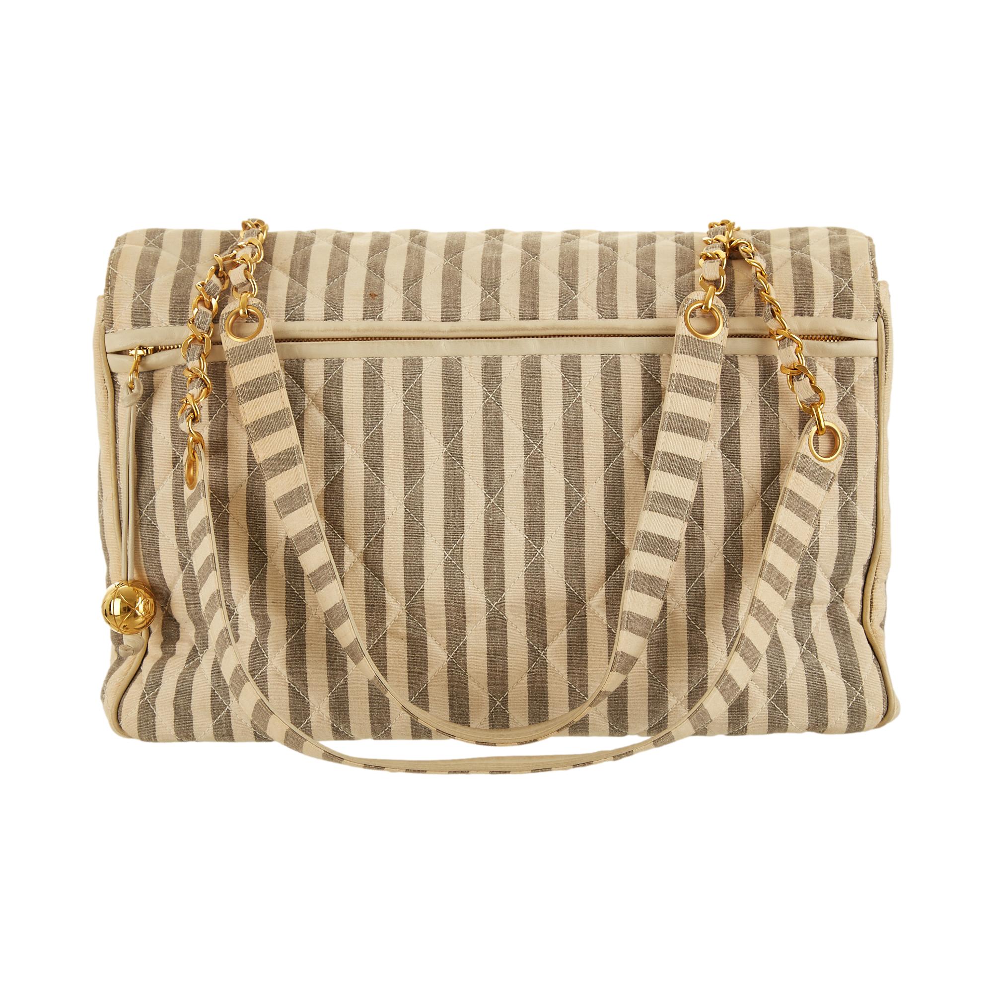 Chanel Blue Striped Maxi Flap Bag - Image 2