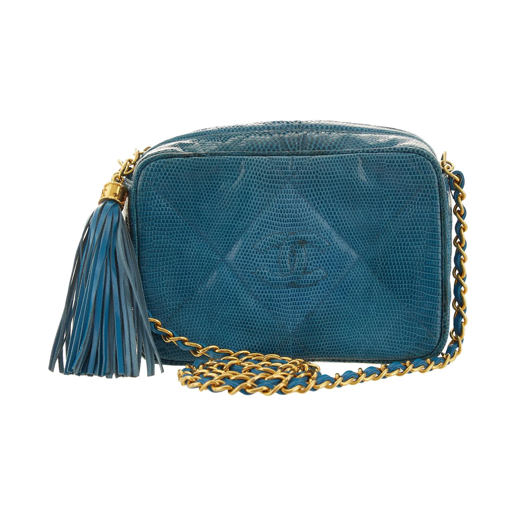 Chanel Bright Blue Lizard Tassel Bag - Image 2