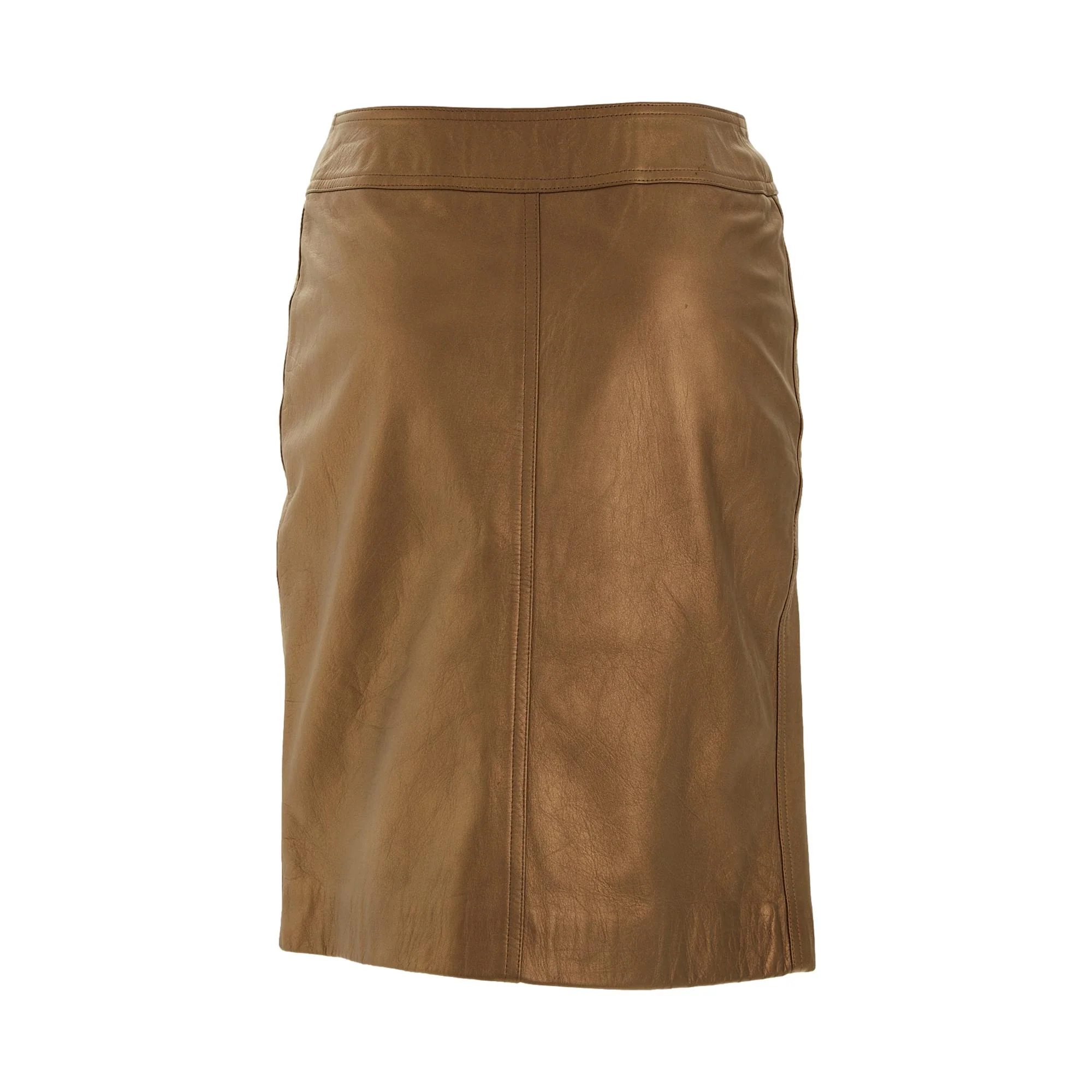Chanel Bronze Leather Logo Skirt - Image 2