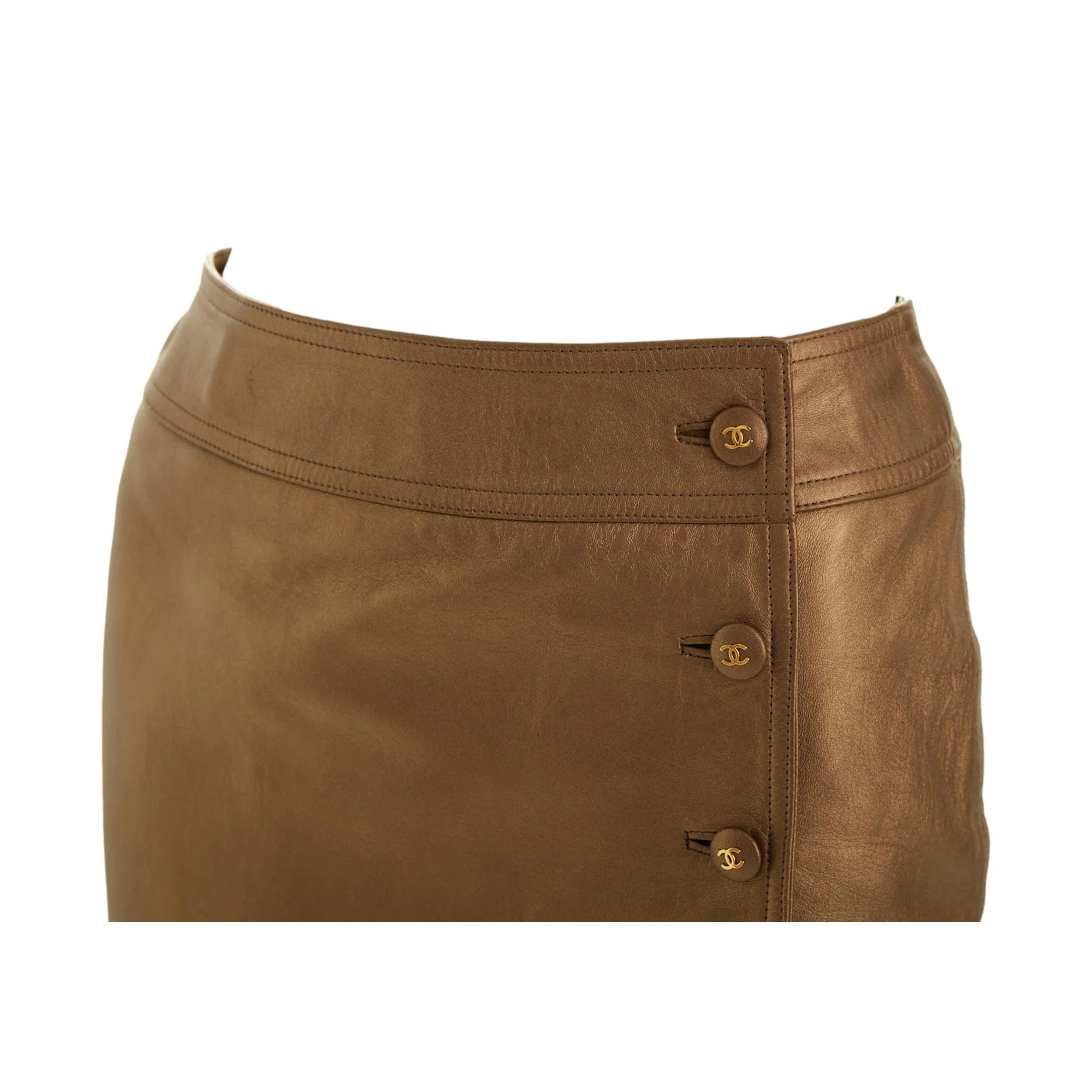 Chanel Bronze Leather Logo Skirt - Image 3