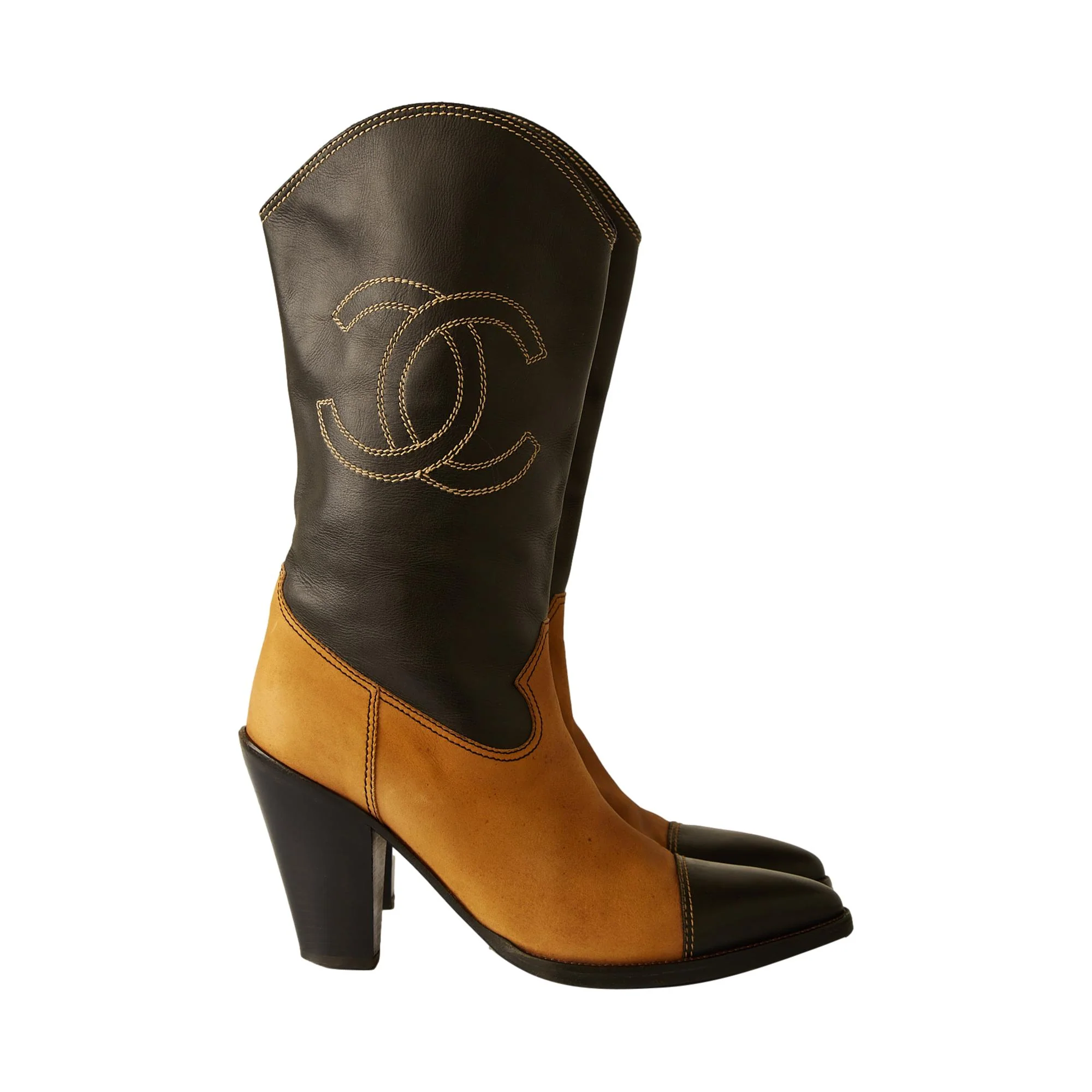 Chanel Brown + Black Cowboy Boots - Image 2