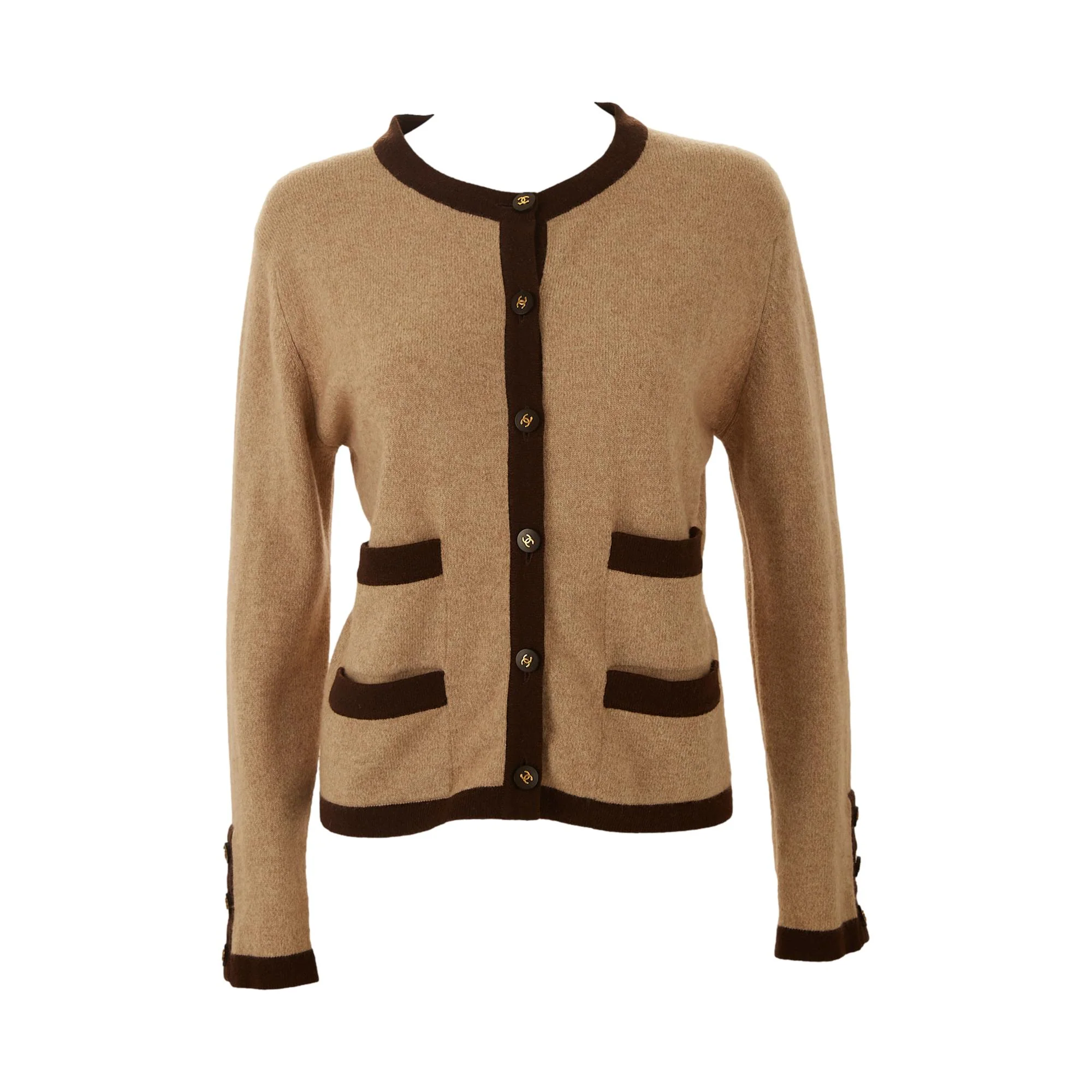 Chanel Brown Cashmere Logo Button Cardigan