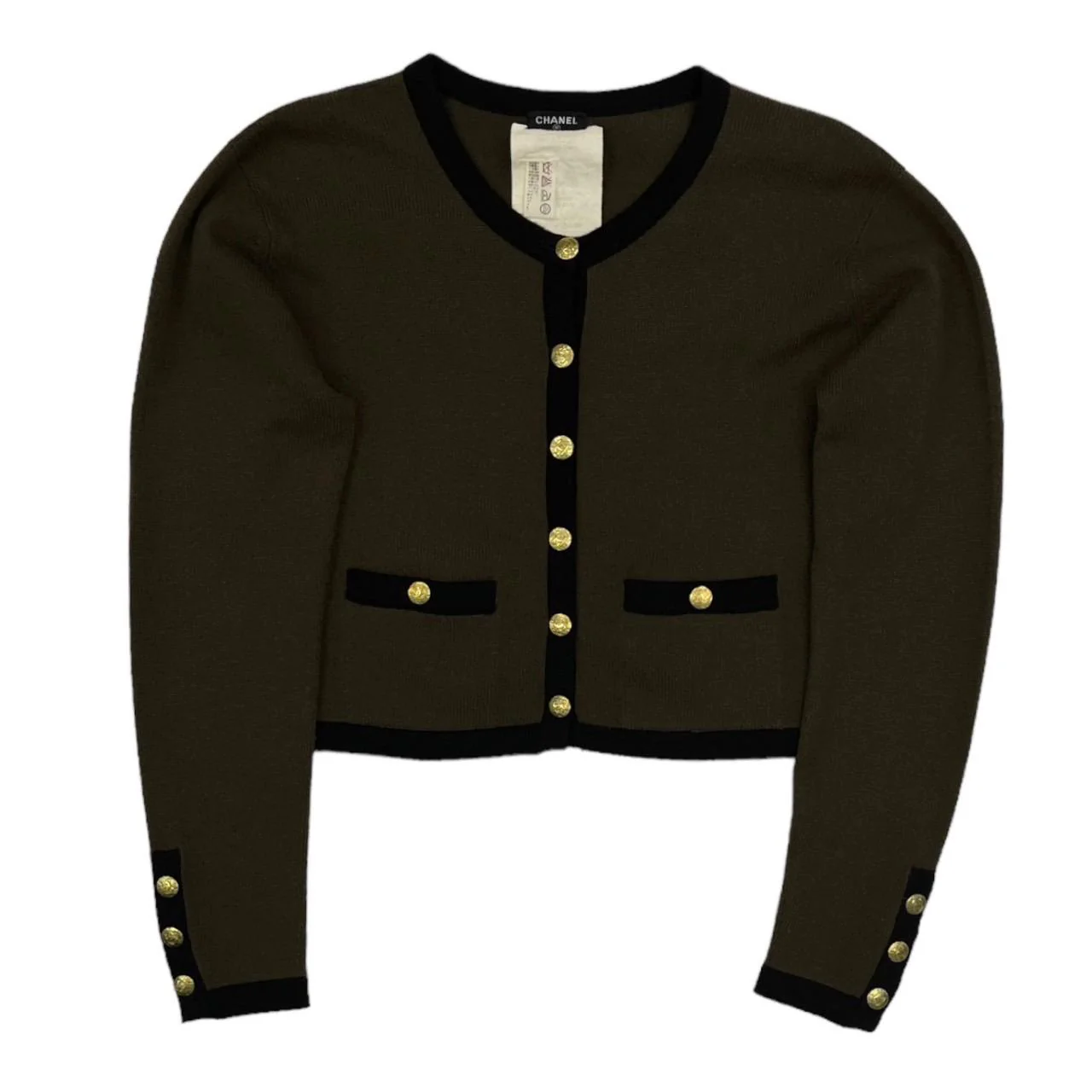 Chanel Brown Cropped Logo Cardigan