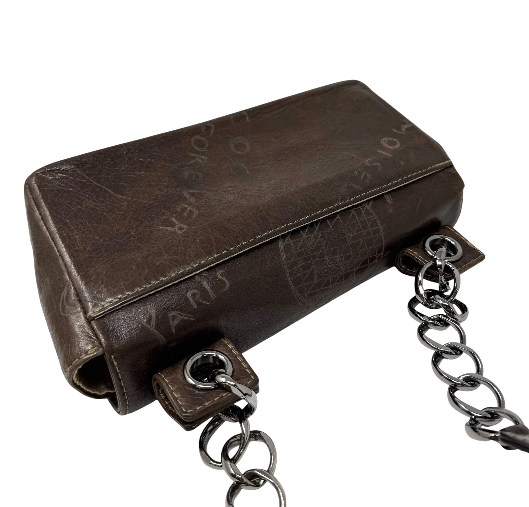 Chanel Brown Leather Etched Flap Bag - Image 3