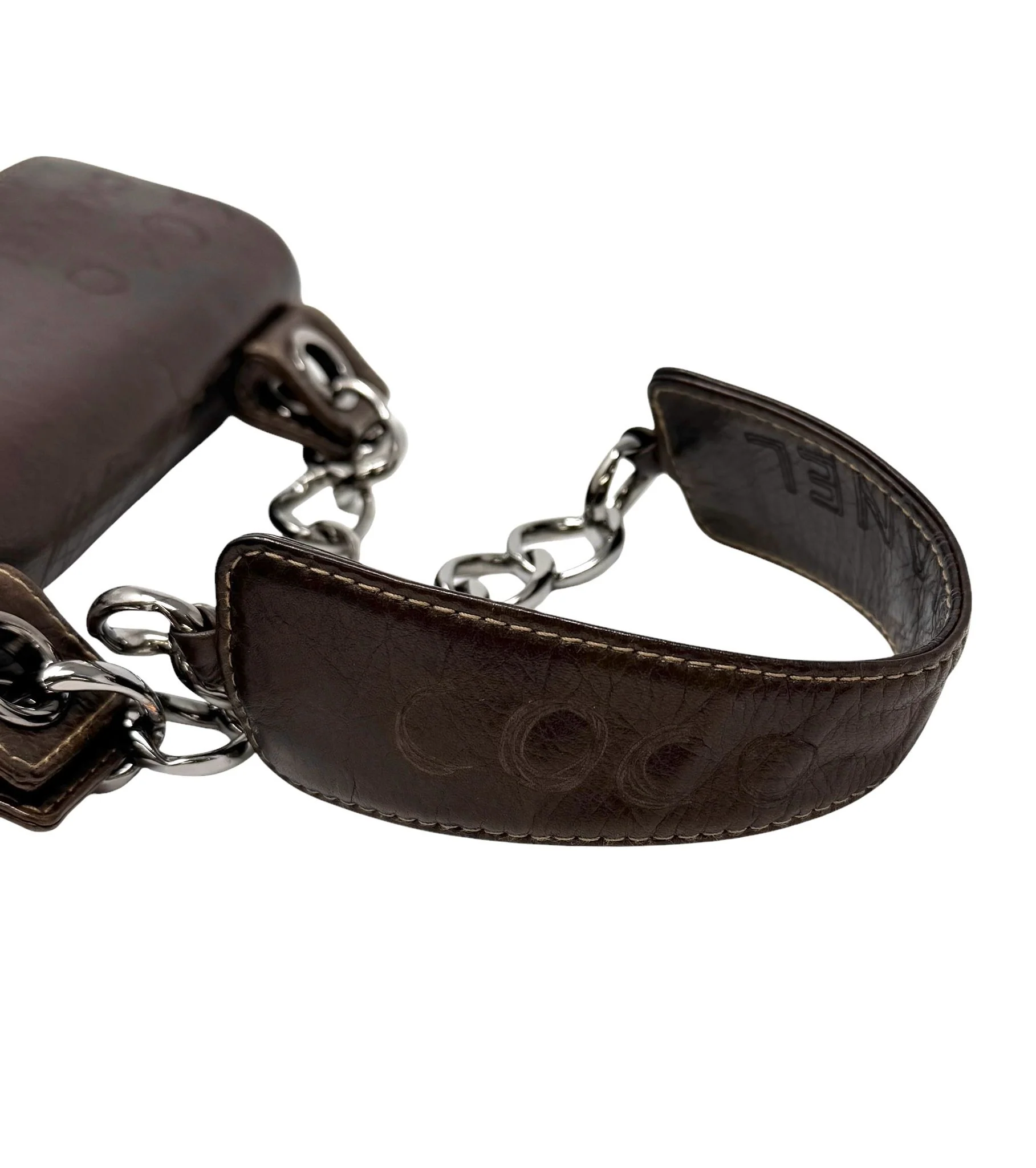 Chanel Brown Leather Etched Flap Bag - Image 4