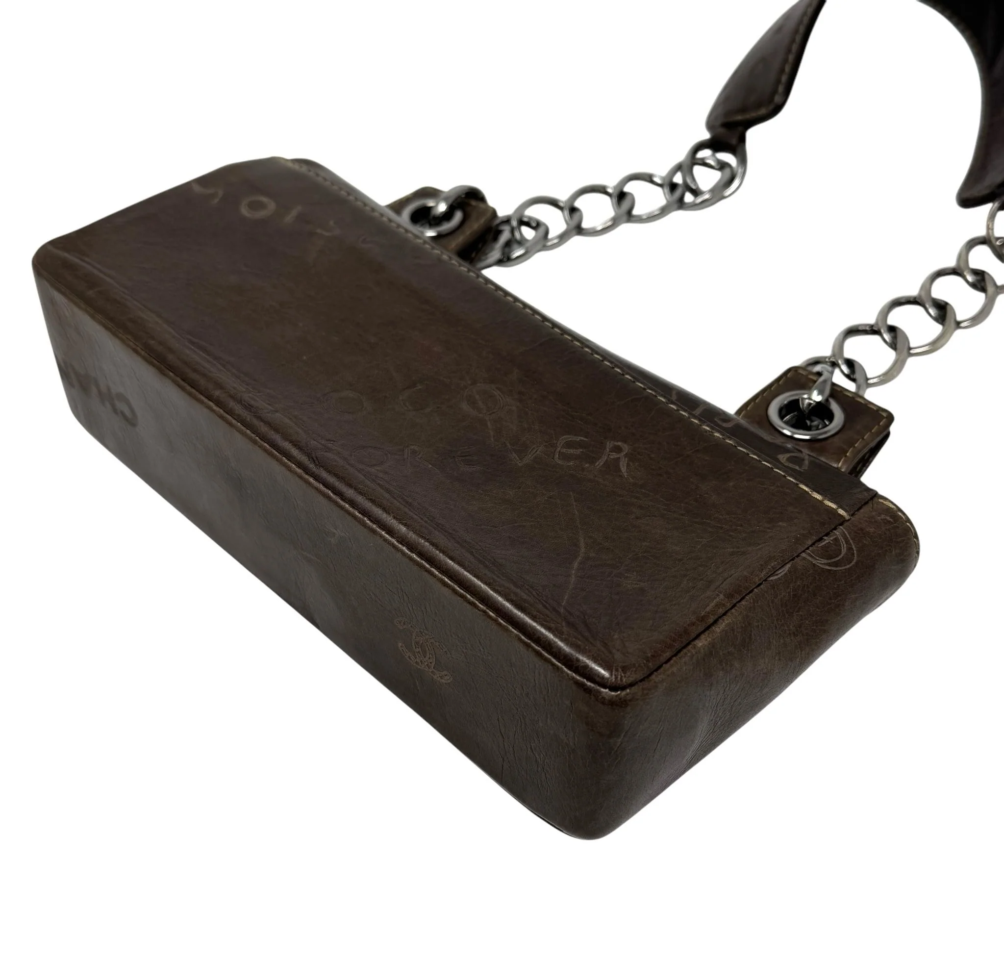 Chanel Brown Leather Etched Flap Bag - Image 5