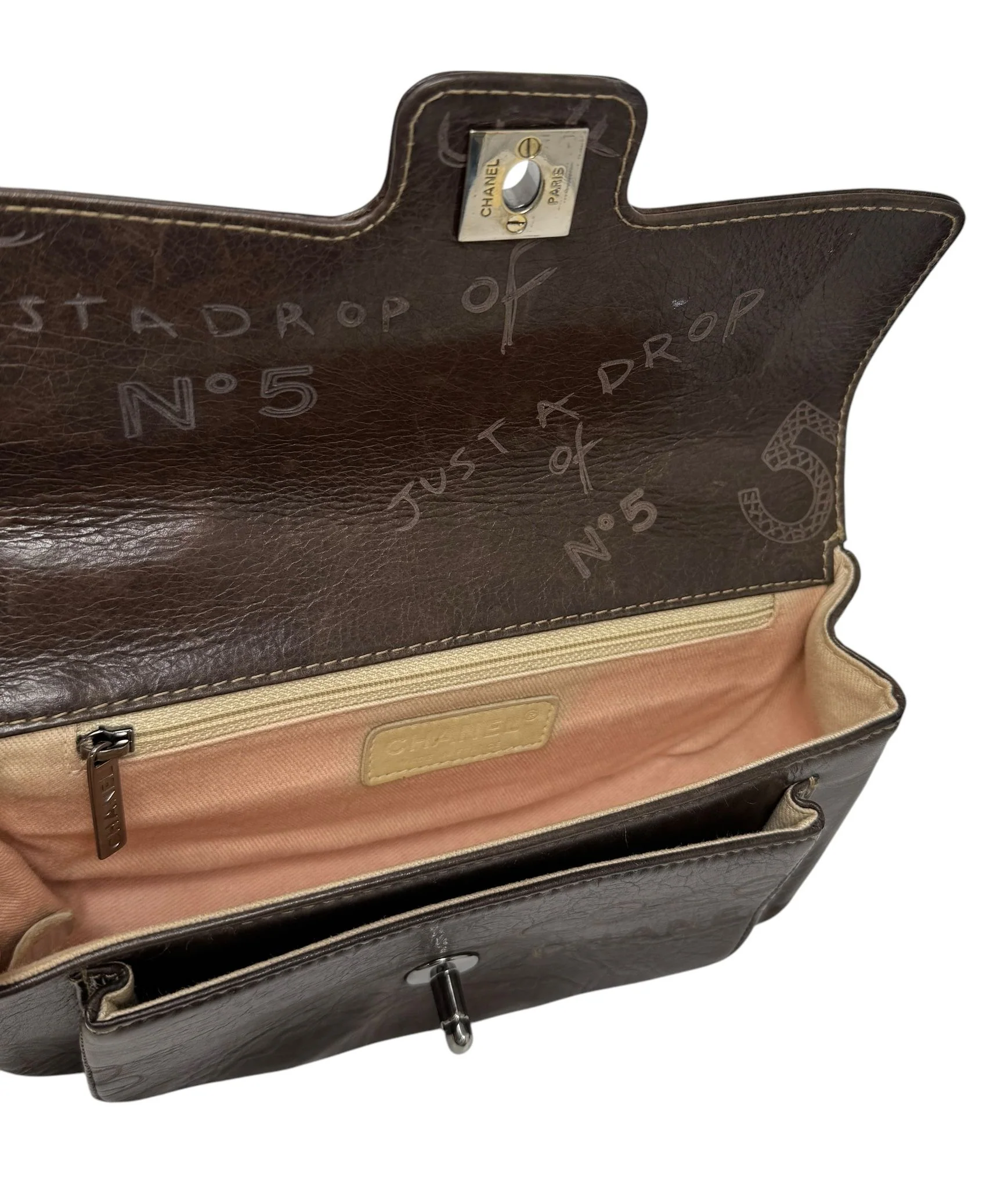 Chanel Brown Leather Etched Flap Bag - Image 7