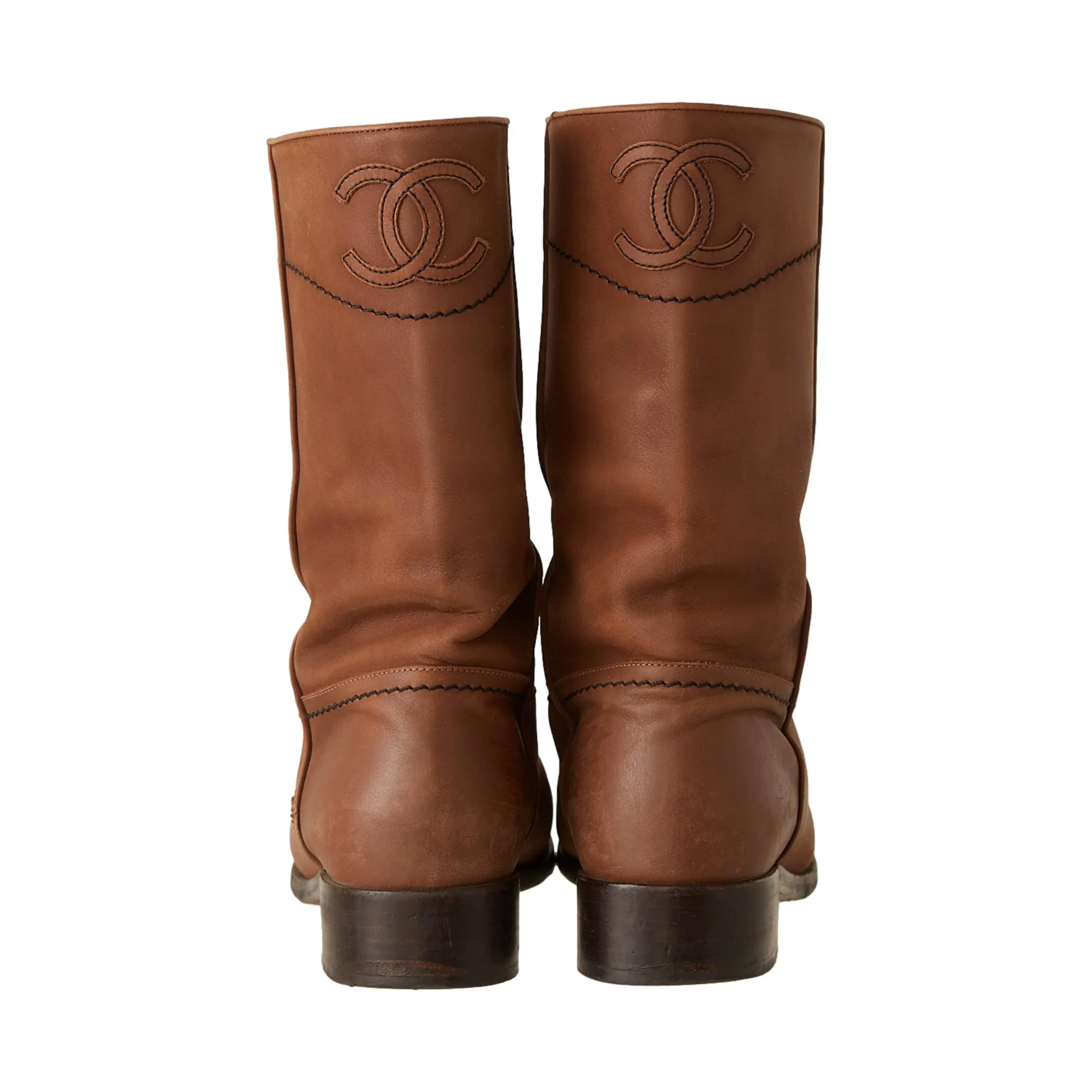 Chanel Brown Leather Logo Boots - Image 2