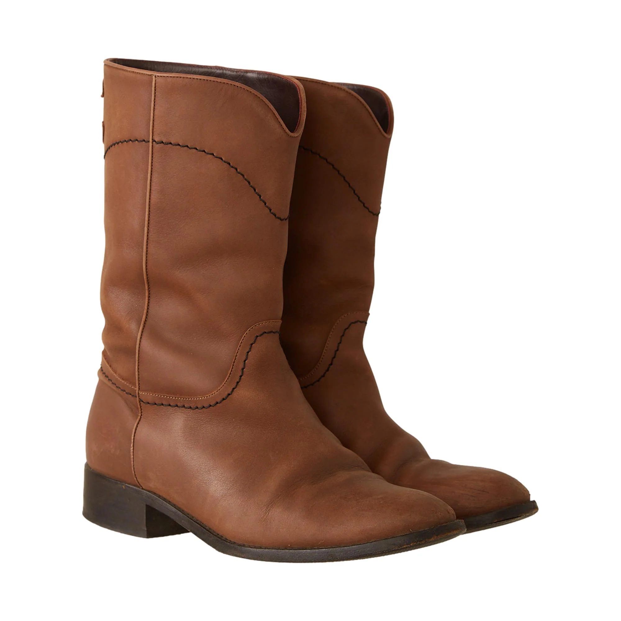 Chanel Brown Leather Logo Boots - Image 3