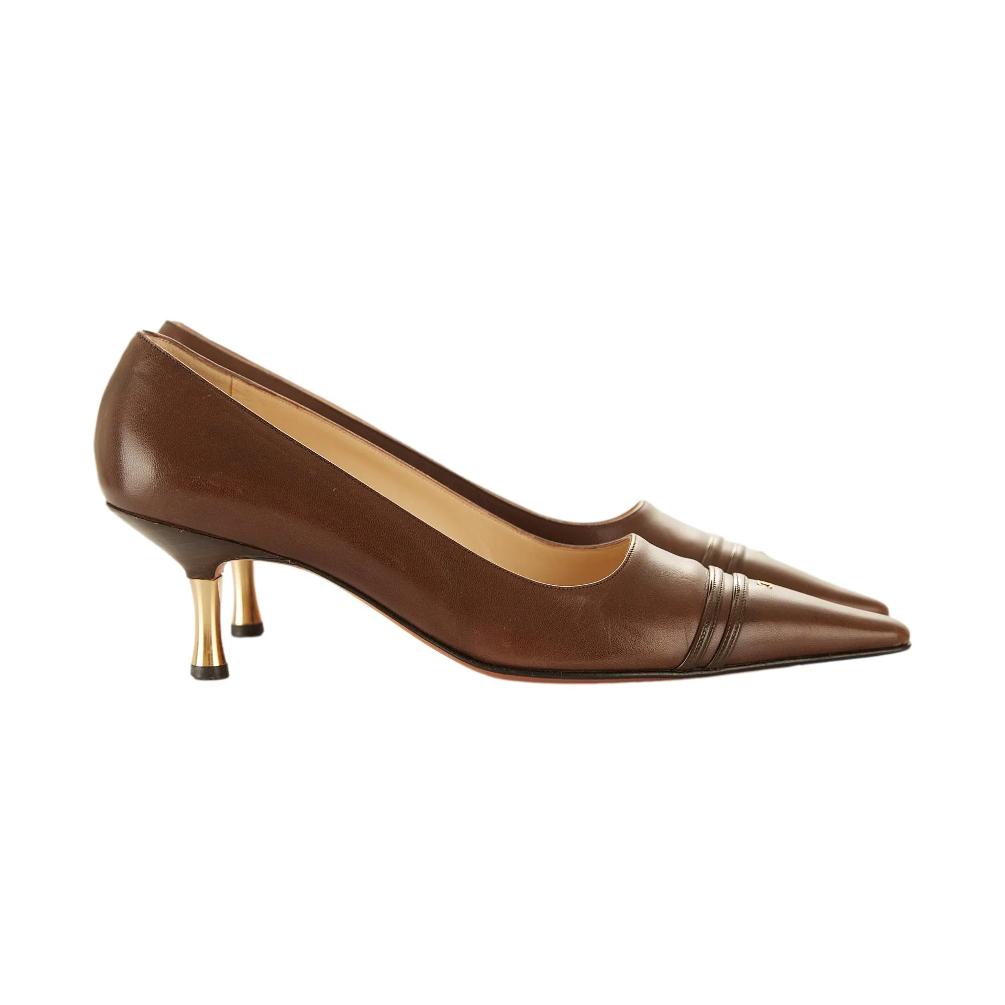 Chanel Brown Leather Logo Heels - Image 3