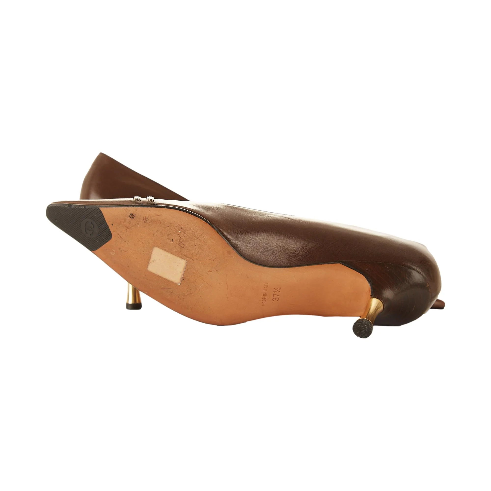 Chanel Brown Leather Logo Heels - Image 4