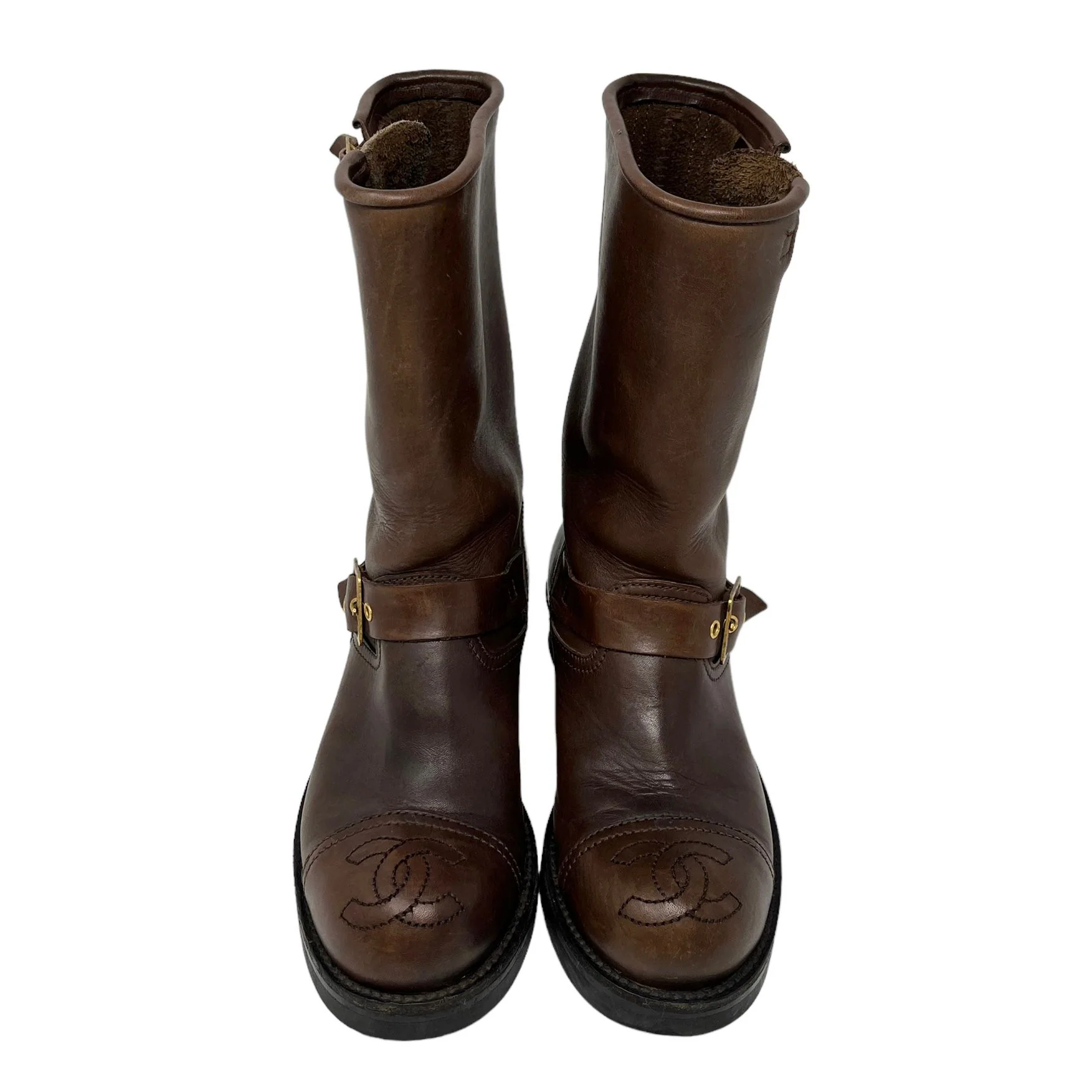 Chanel Brown Logo Buckle Boots - Image 2