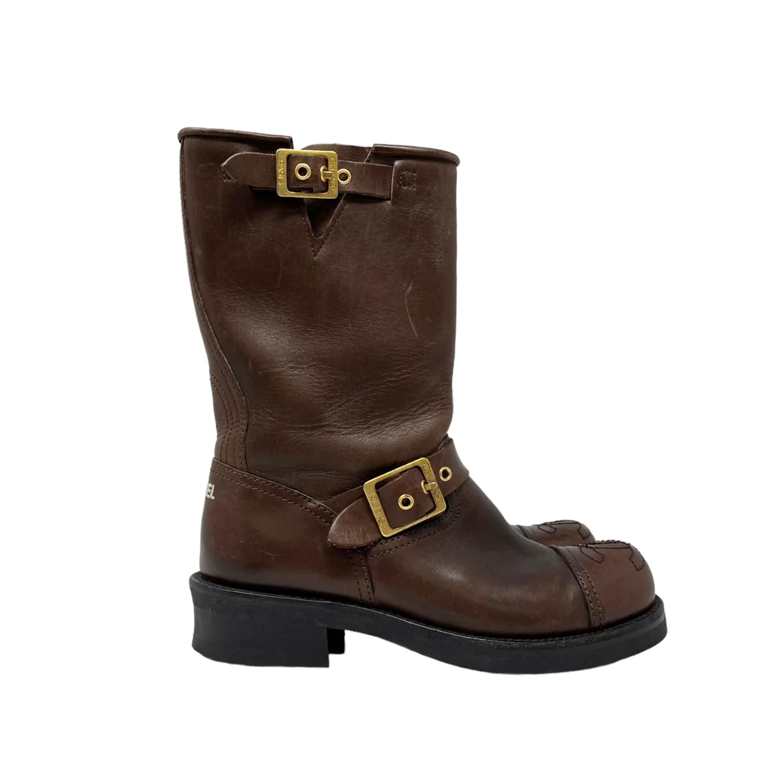 Chanel Brown Logo Buckle Boots - Image 3