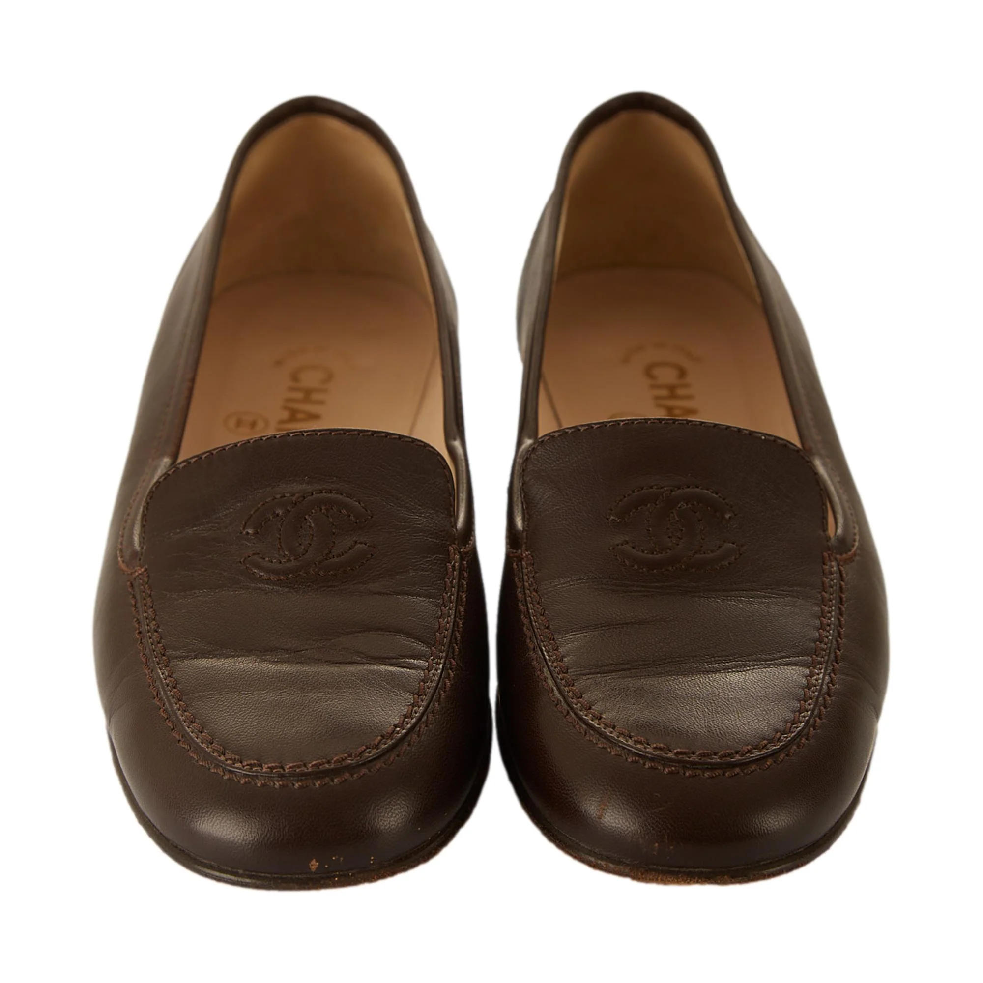 Chanel Brown Logo Loafers - Image 2