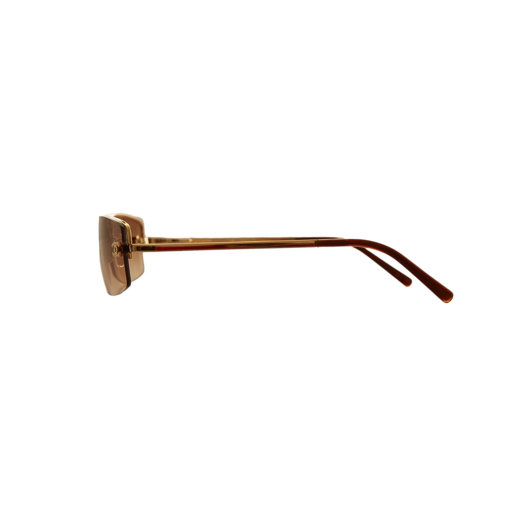Chanel Brown Mini Rhinestone Rimless Sunglasses - Image 3