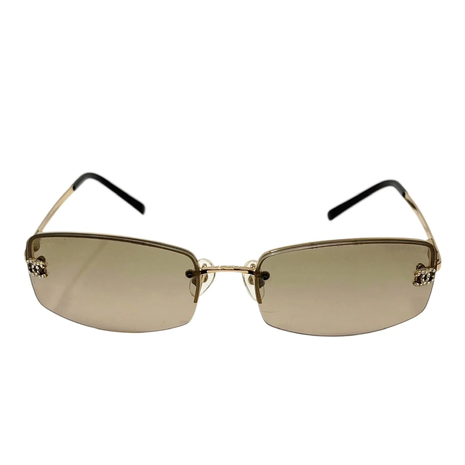 Chanel Brown Mini Rhinestone Rimless Sunglasses