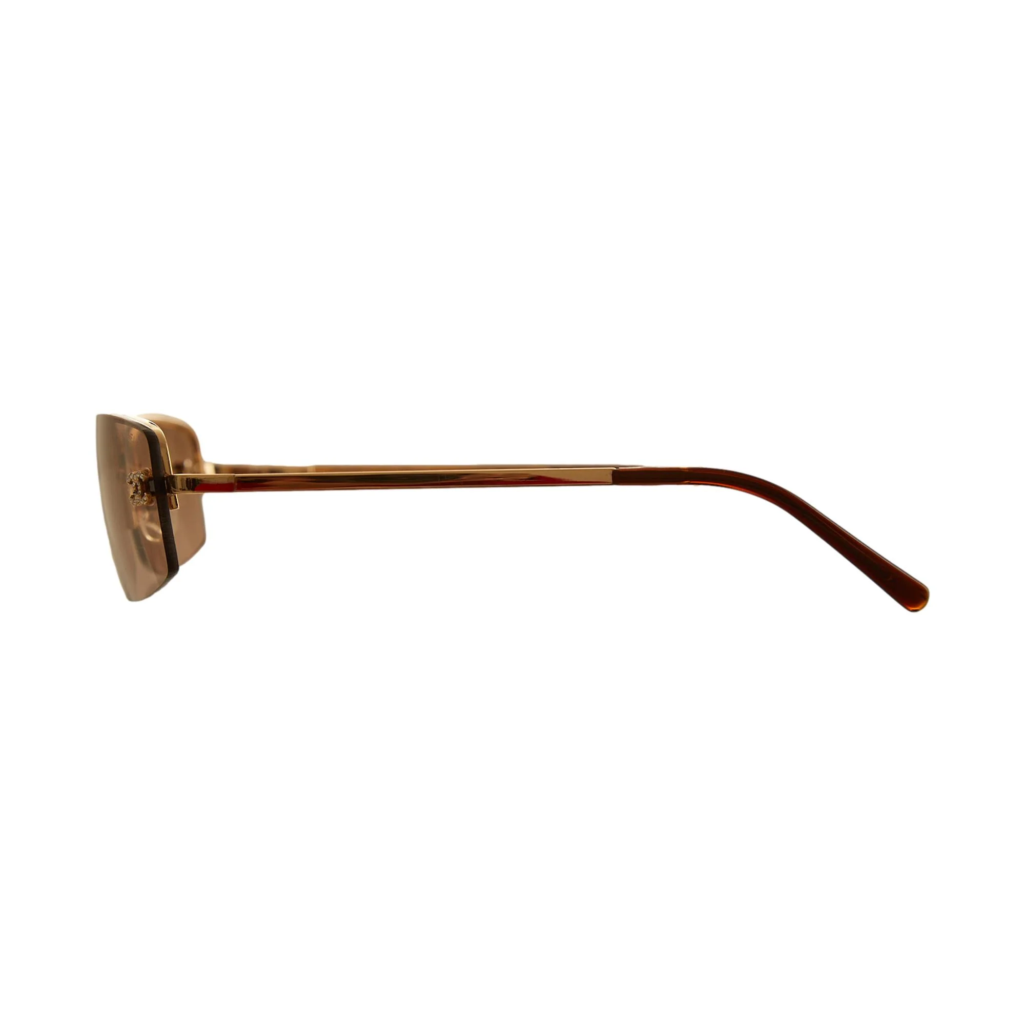Chanel Brown Mini Rhinestone Rimless Sunglasses - Image 3