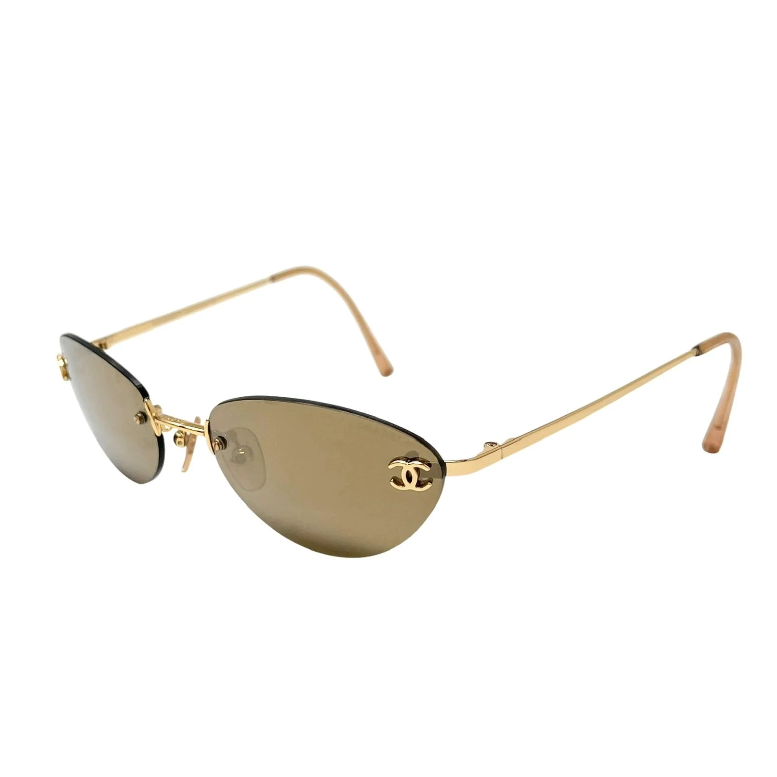 Chanel Brown Mini Rimless Sunglasses - Image 2