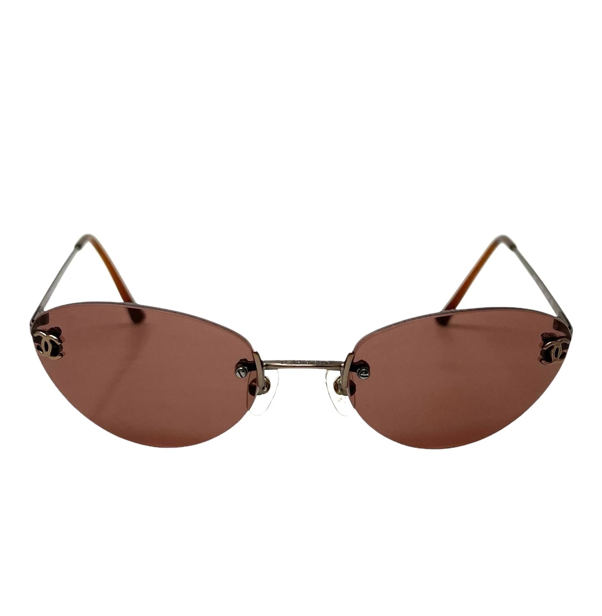 Chanel Brown Mini Rimless Sunglasses - Image 2