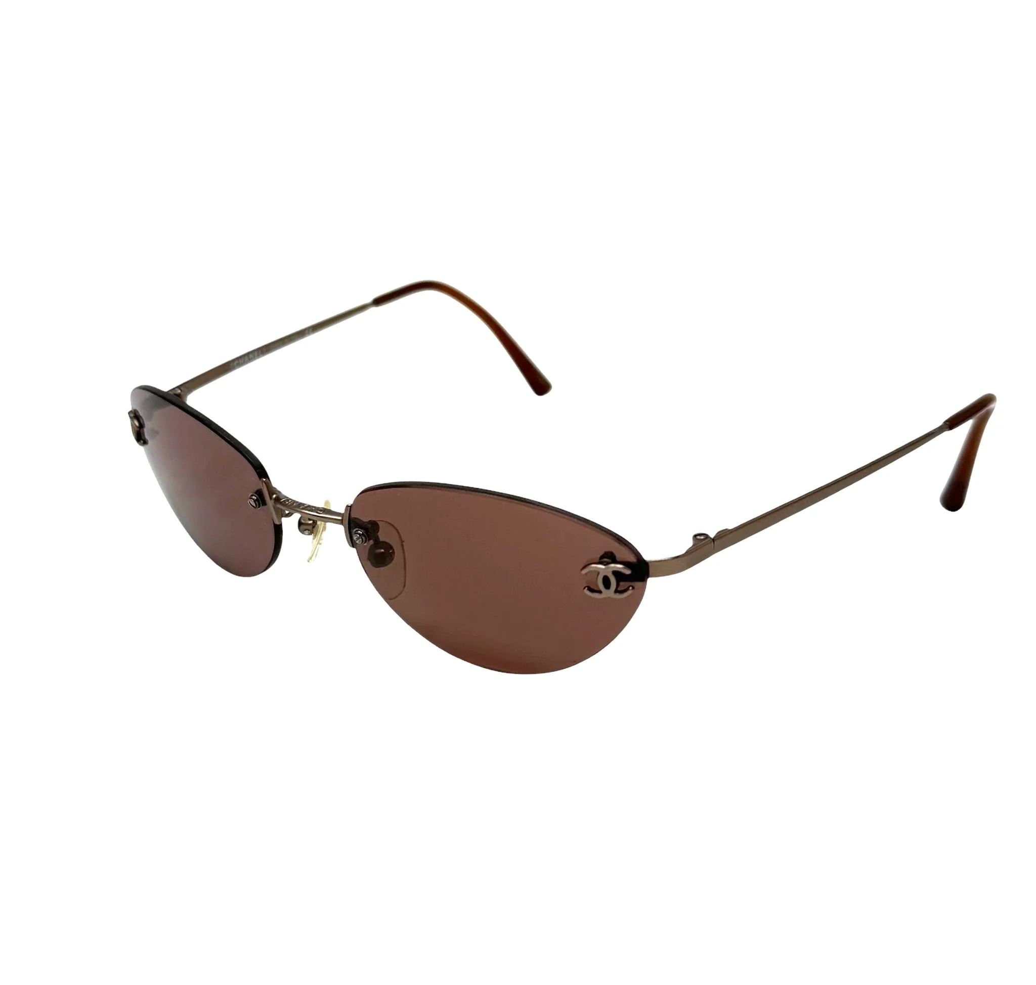 Chanel Brown Mini Rimless Sunglasses - Image 2