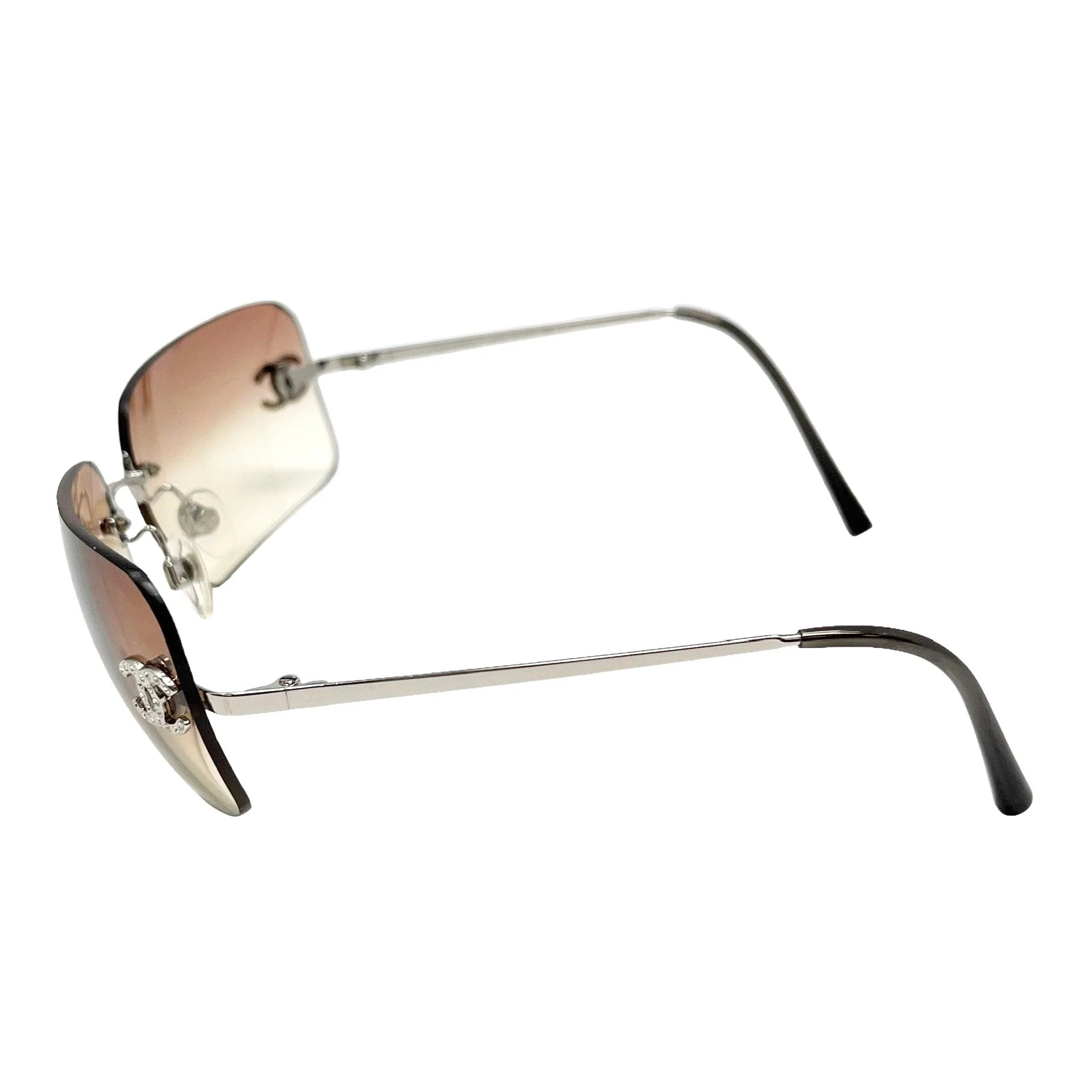 Chanel Brown Ombre Rhinestone Logo Sunglasses - Image 3
