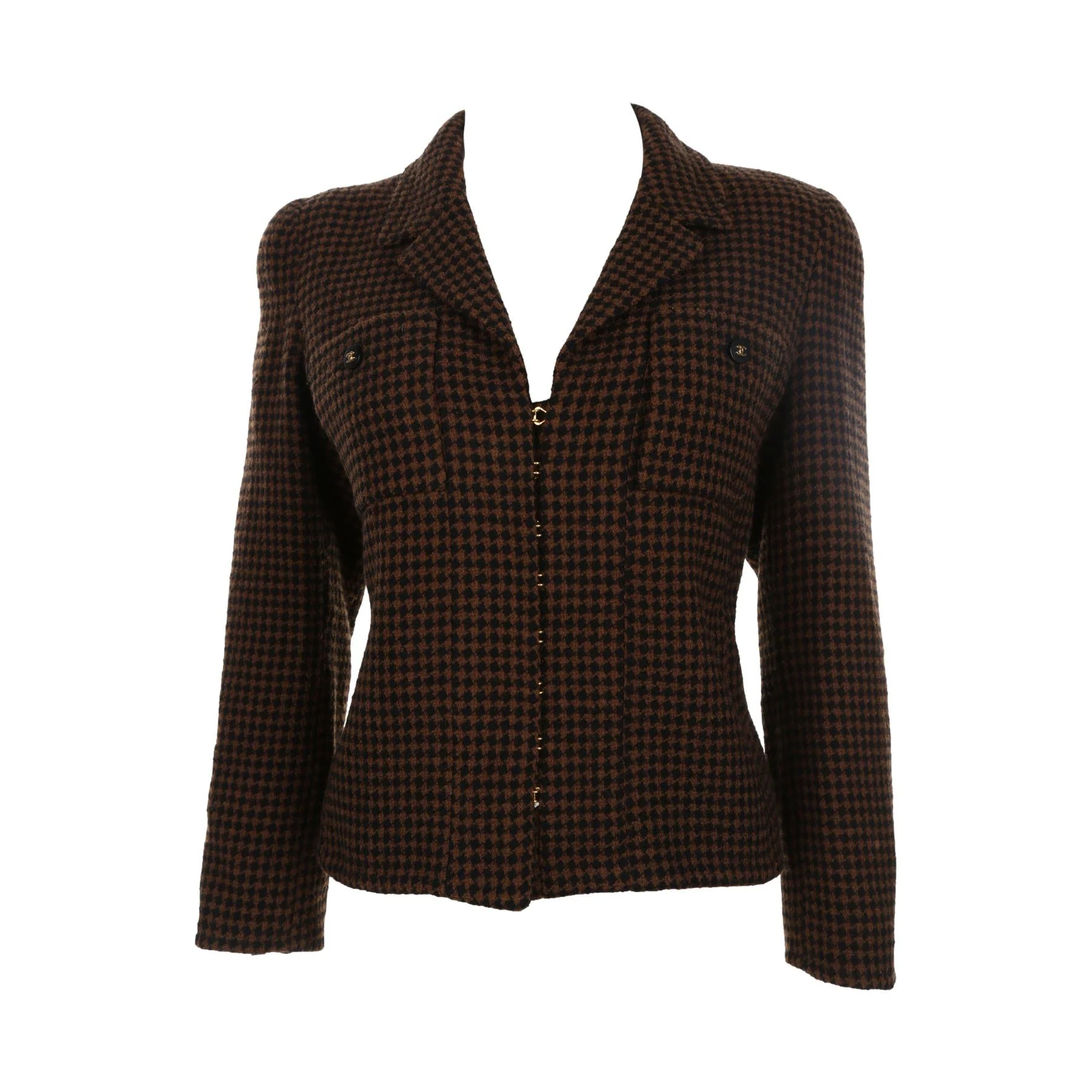 Chanel Brown Plaid Wool Blazer